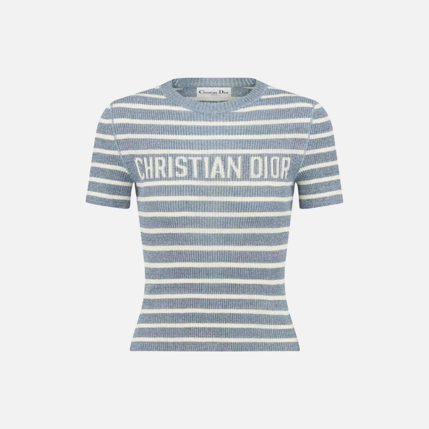 Dior Dioriviera Cropped Short Sleeved Sweater In Silk Knit, Denim Blue, Front