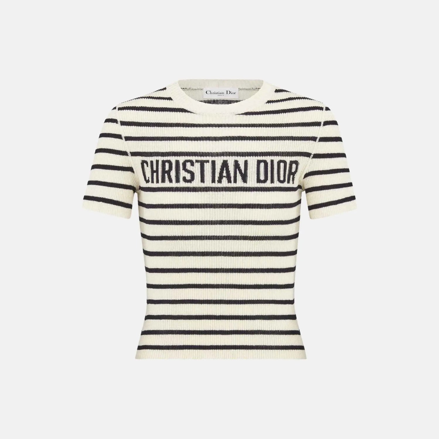 Dior Dioriviera Cropped Short Sleeved Sweater In Silk Knit, White, Front