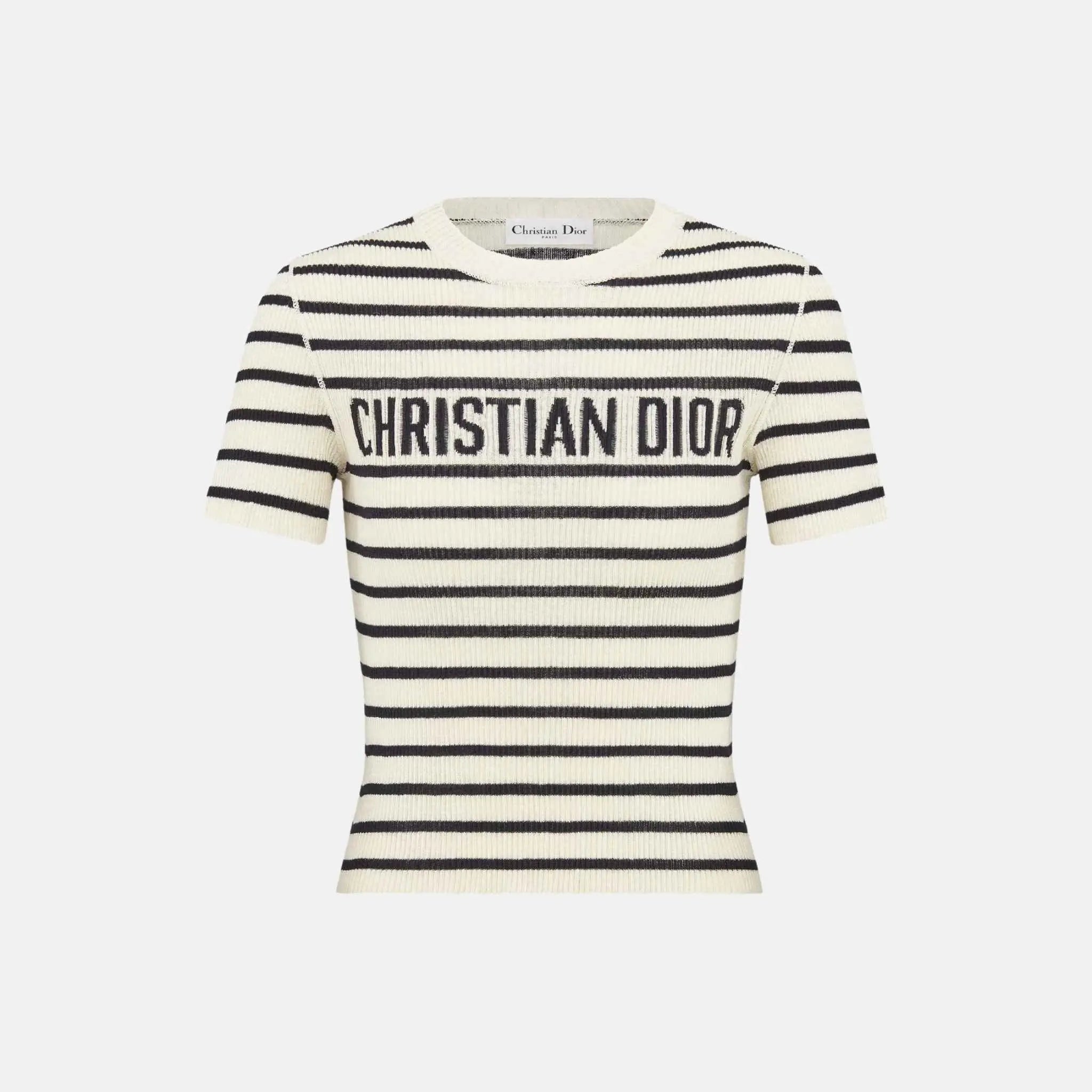 Dior Dioriviera Cropped Short Sleeved Sweater In Silk Knit, White, Front