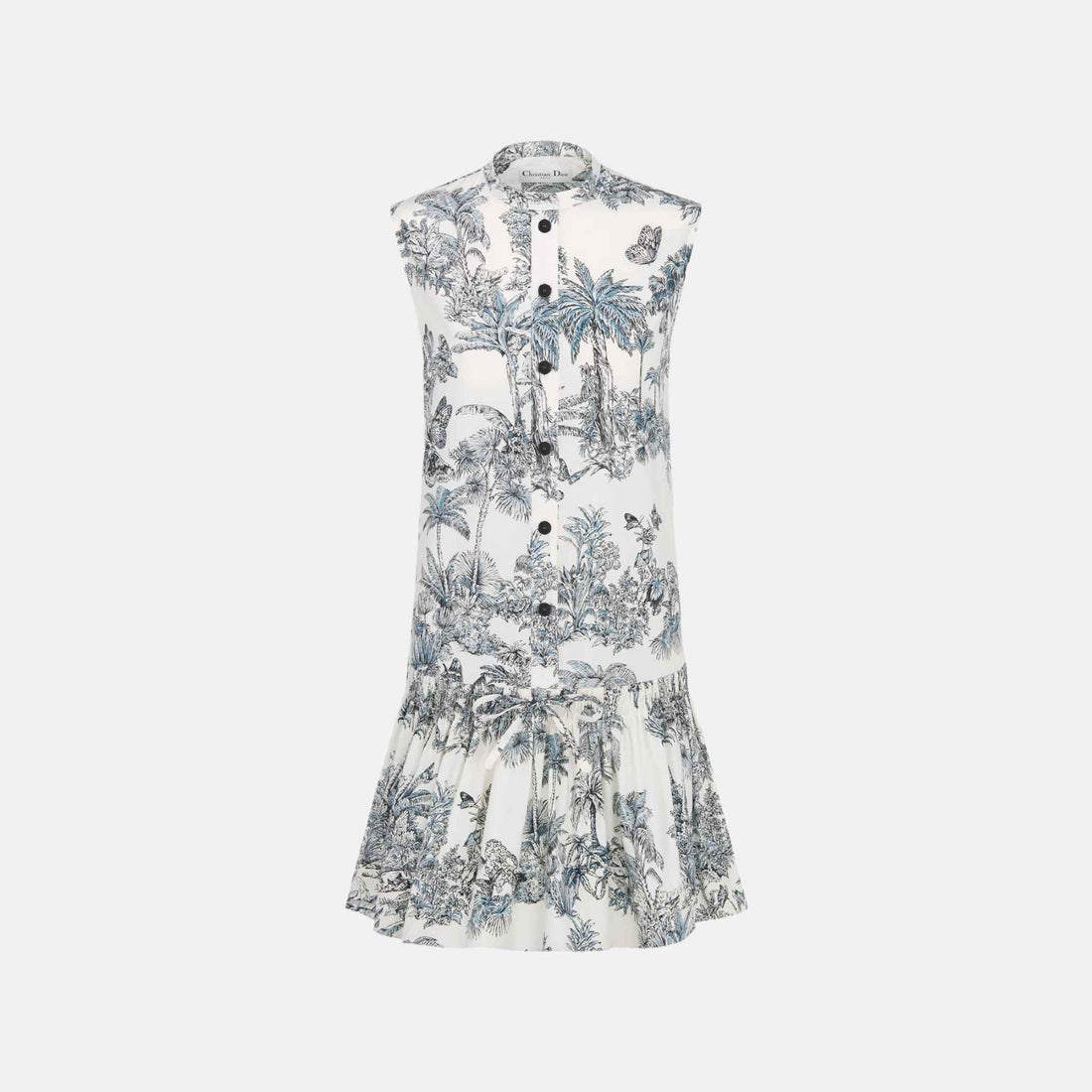 Dior Dioriviera Straight Ruffled Dress In Toile De Jouy Cotton Silk, Front