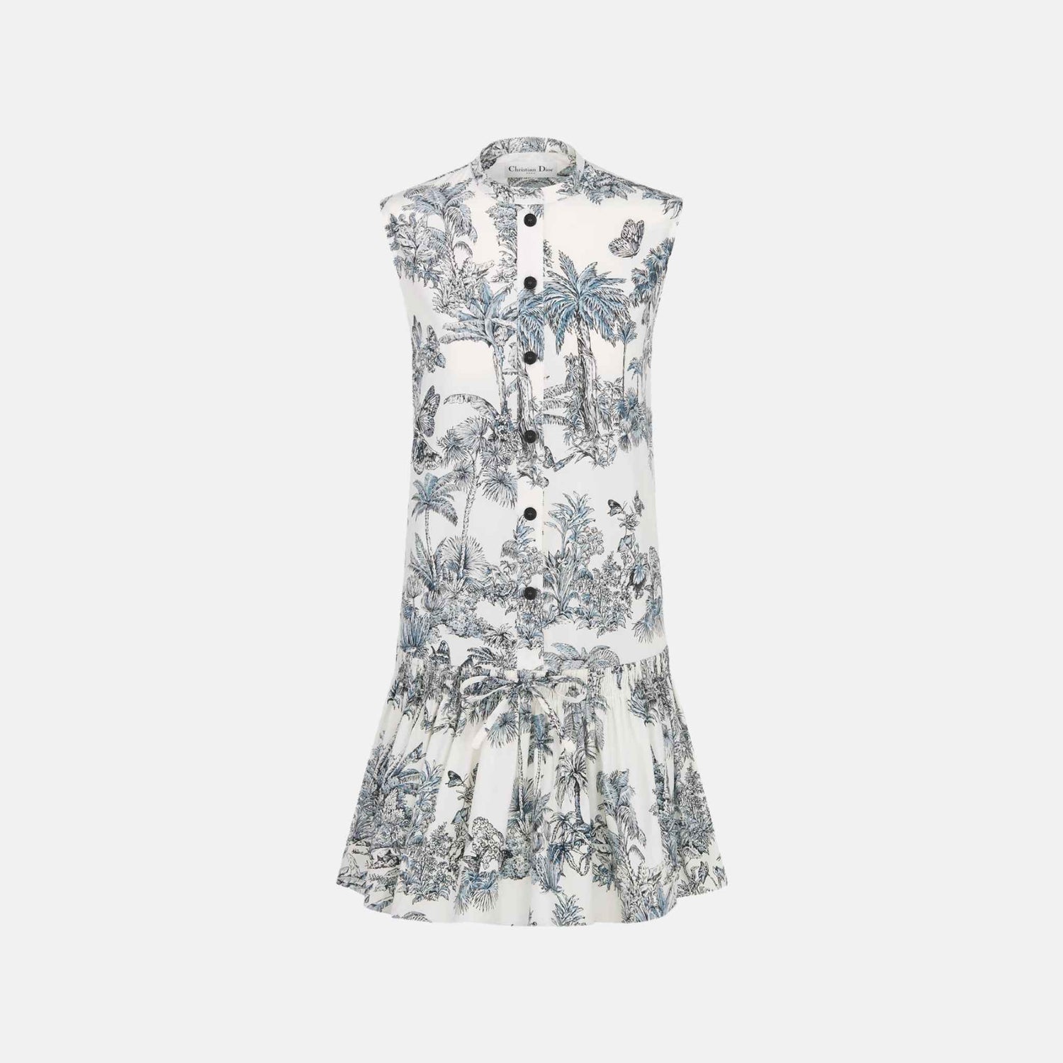 Dior Dioriviera Straight Ruffled Dress In Toile De Jouy Cotton Silk, Front