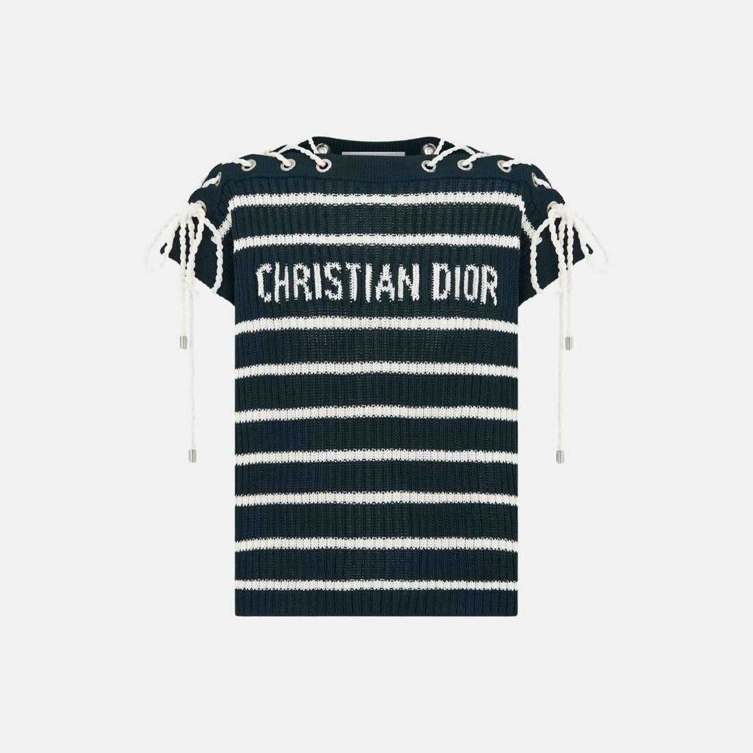 Dior Dioriviera Sweater With Laced Cap Sleeves In Cotton Knit, Front