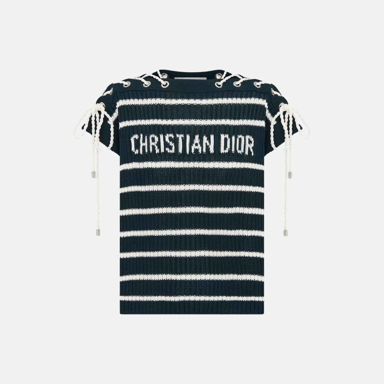 Dior Dioriviera Sweater With Laced Cap Sleeves In Cotton Knit, Front