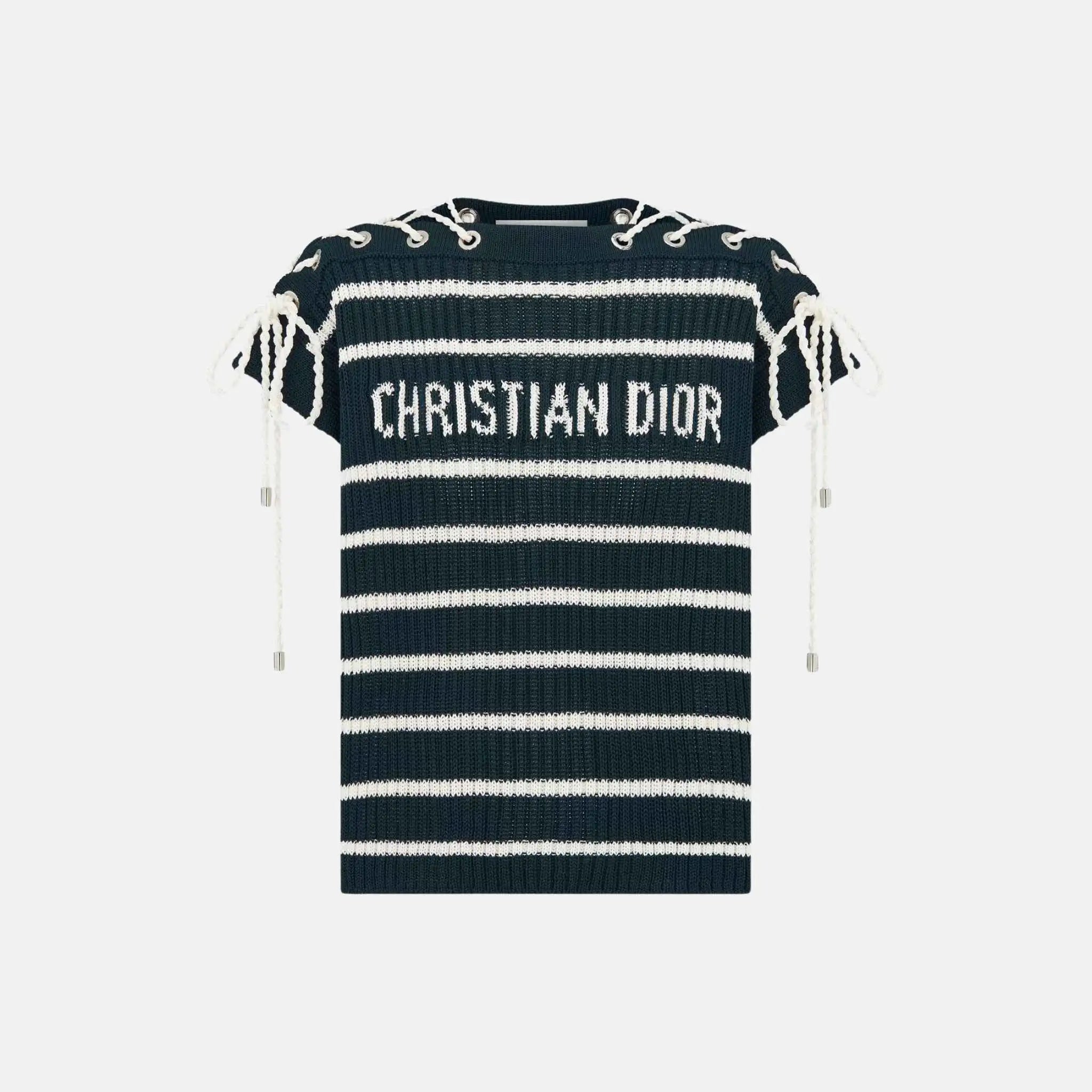 Dior Dioriviera Sweater With Laced Cap Sleeves In Cotton Knit, Front