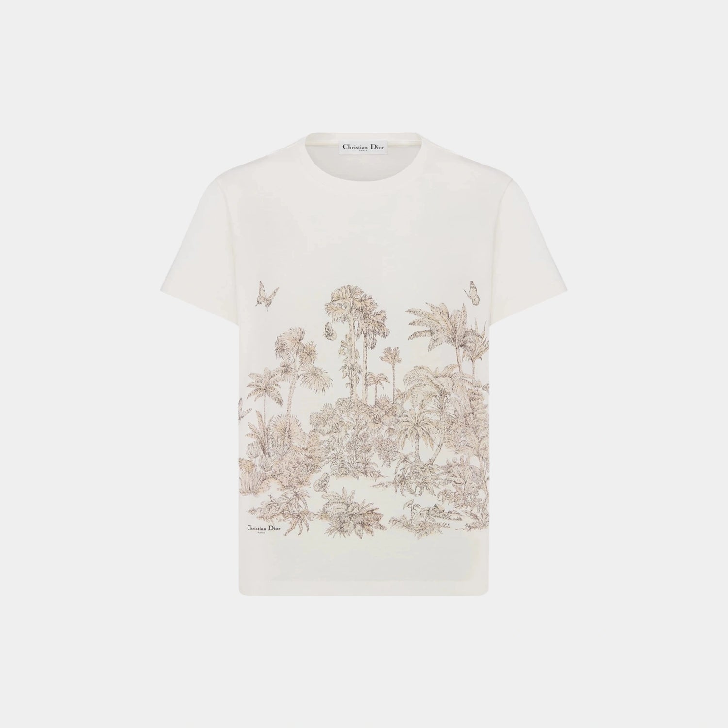 Dior Dioriviera T Shirt In Toile De Jouy Cotton And Linen Jersey, White, Hazelnut, Front