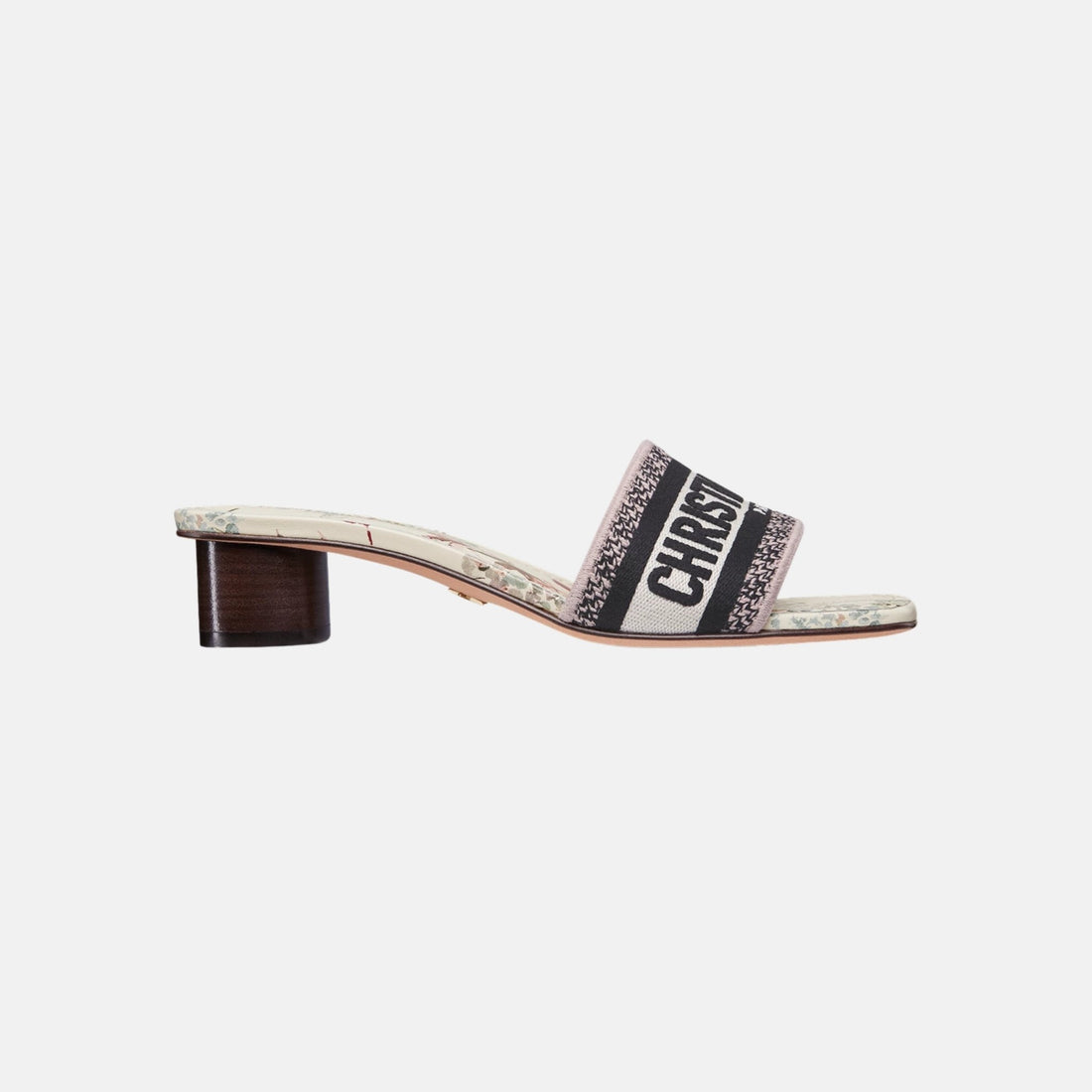 Dior Dway Heeled Slide In Embroidered Cotton With Millefiori Motif, Front