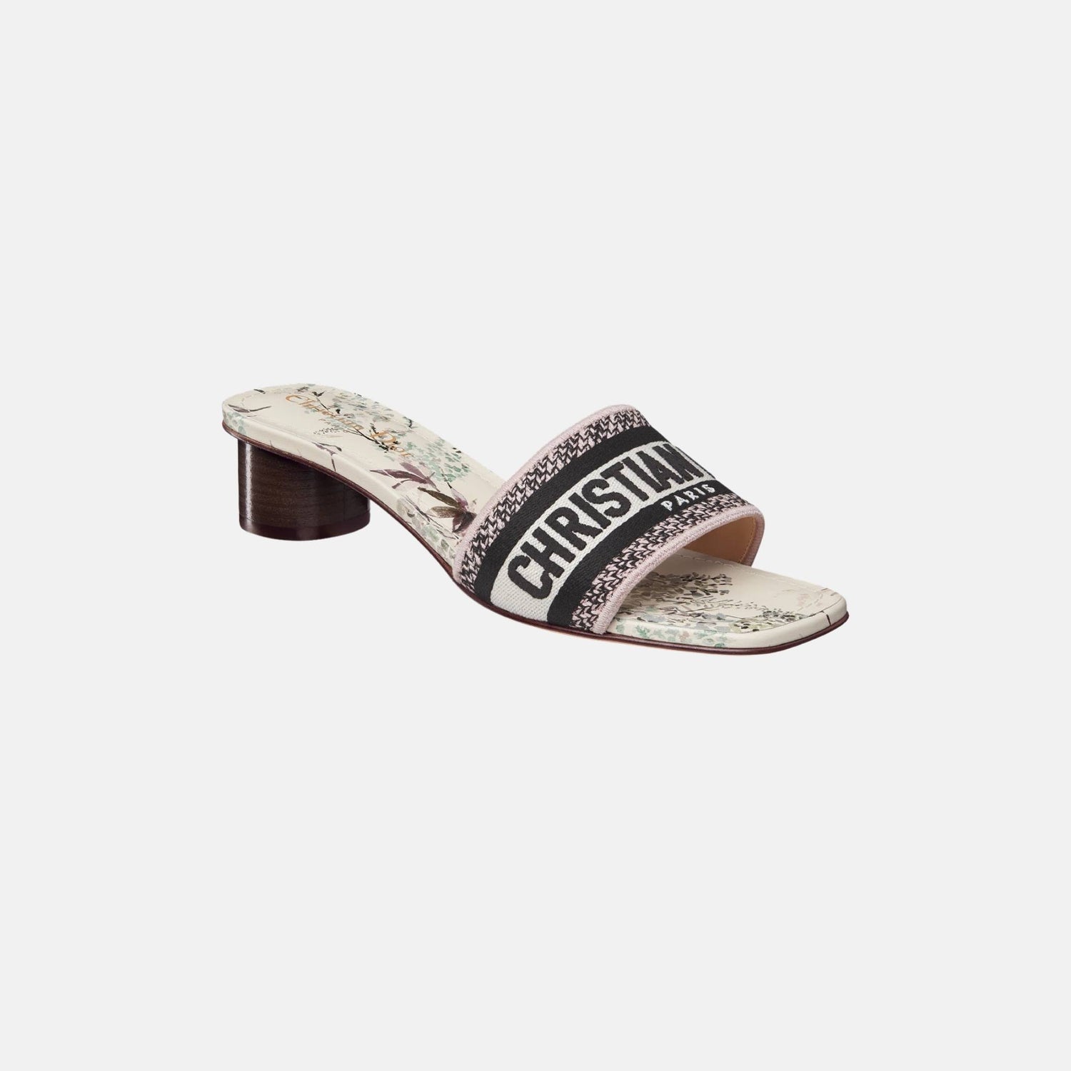 Dior Dway Heeled Slide In Embroidered Cotton With Millefiori Motif, Side