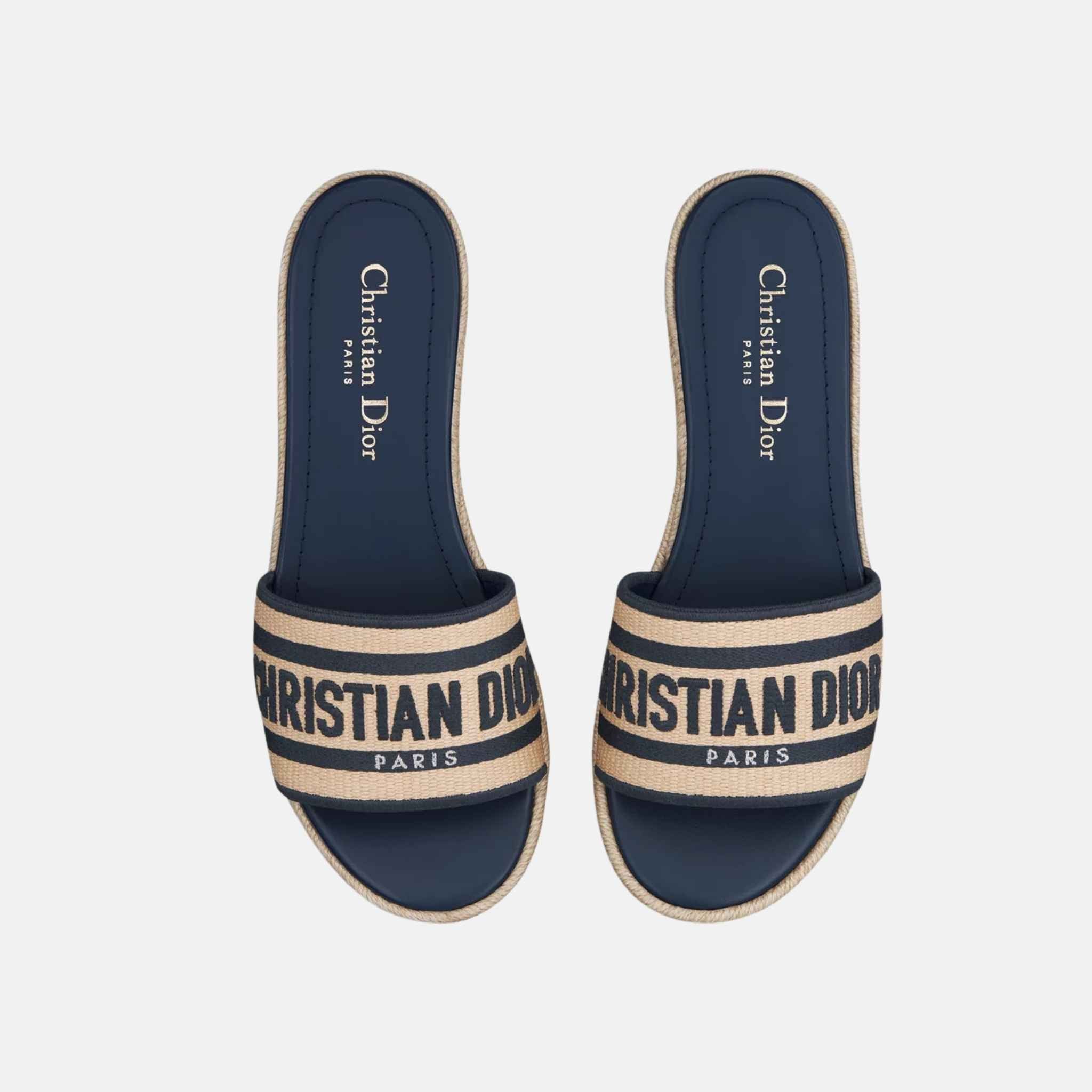 Dior Dway Platform Slide In Embroidered Cotton, Top