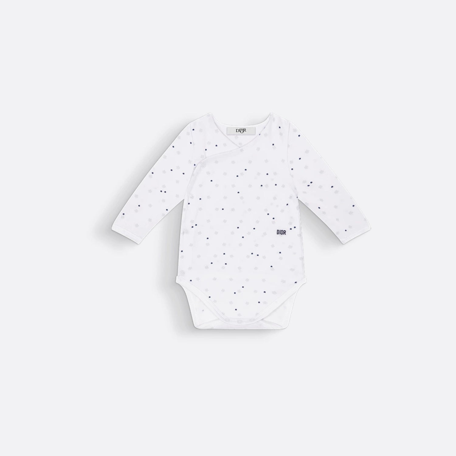 Dior Gift Set with Two Long-Sleeved Bodysuits Ivory Cotton Jersey with Pale Green and Blue Clover and Star Motif, Pattern