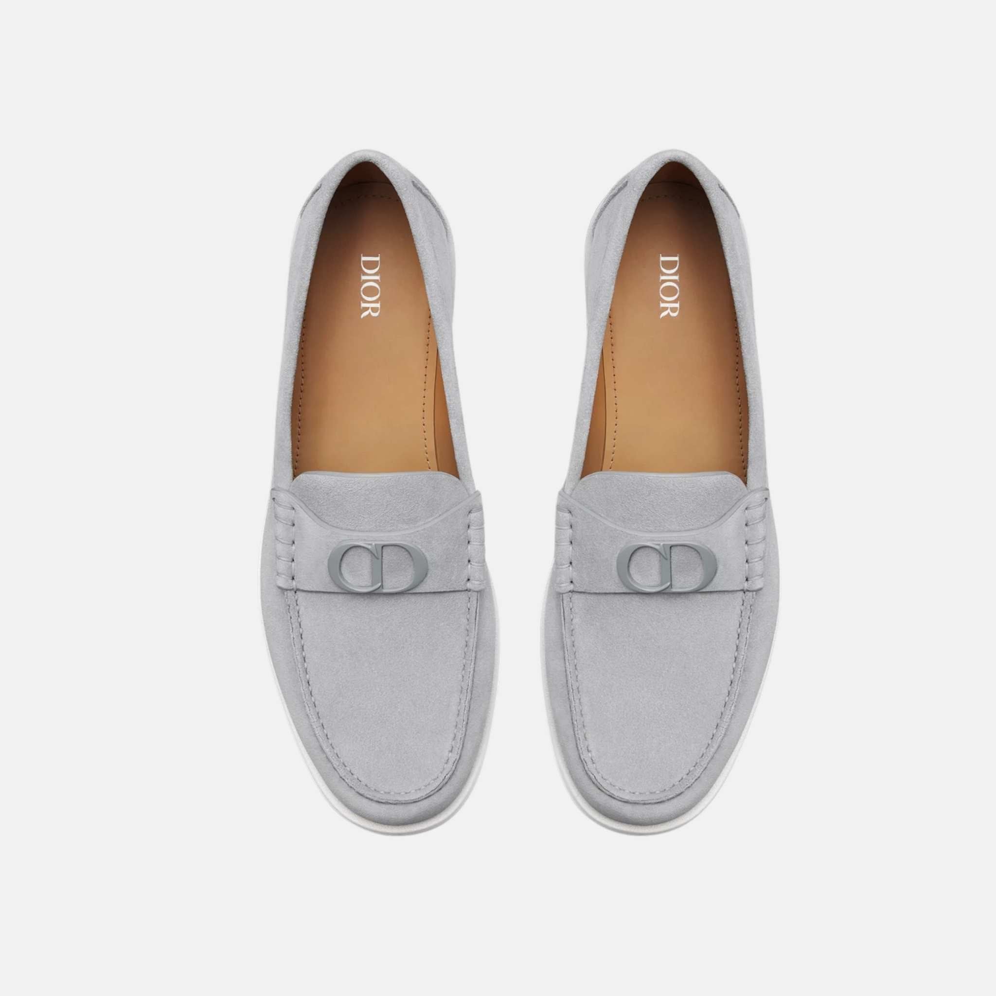 Dior Granville Loafer In Suede, Gray, Top