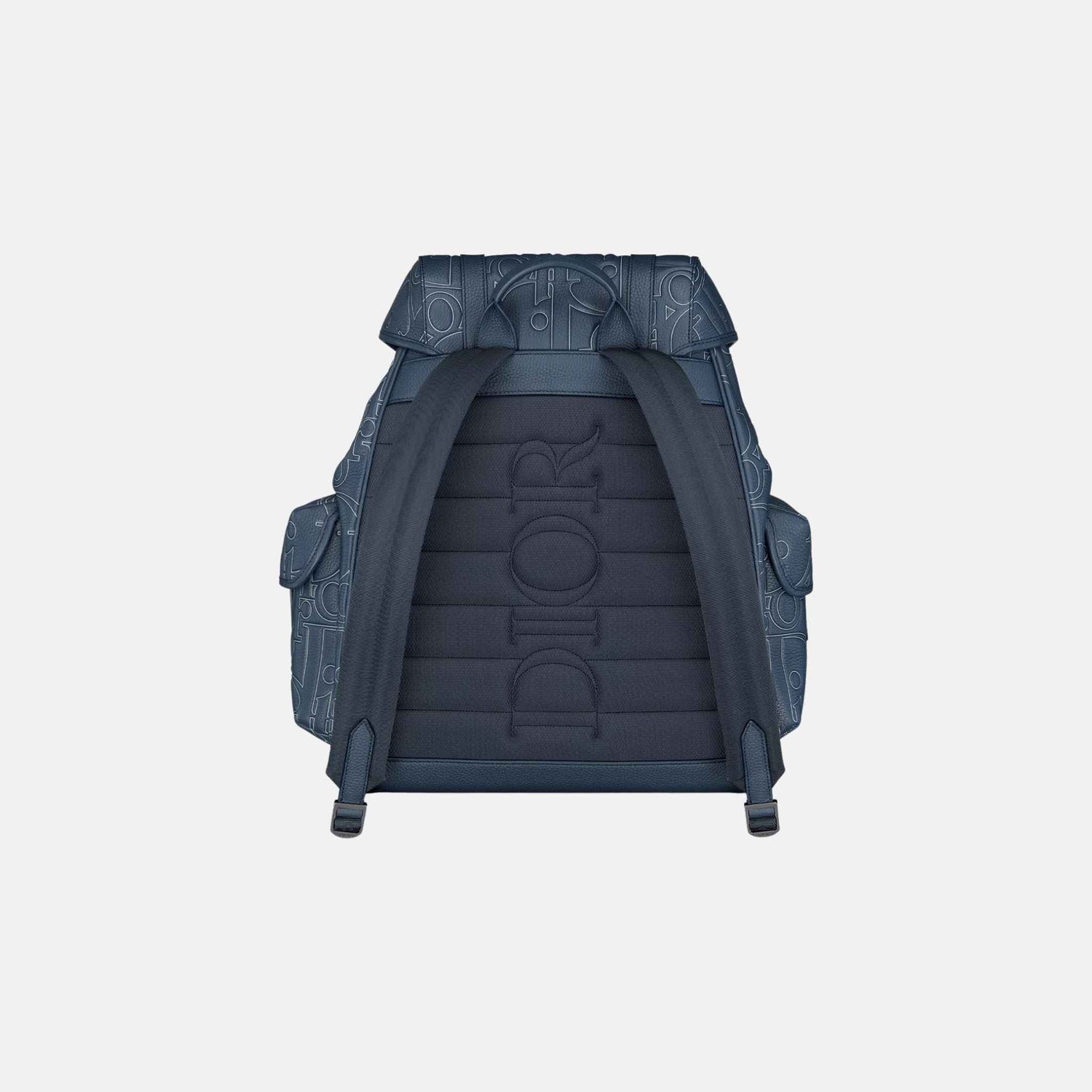 Dior Hit The Road Backpack In Outline Leather And Grained Calfskin, Navy Blue, Back