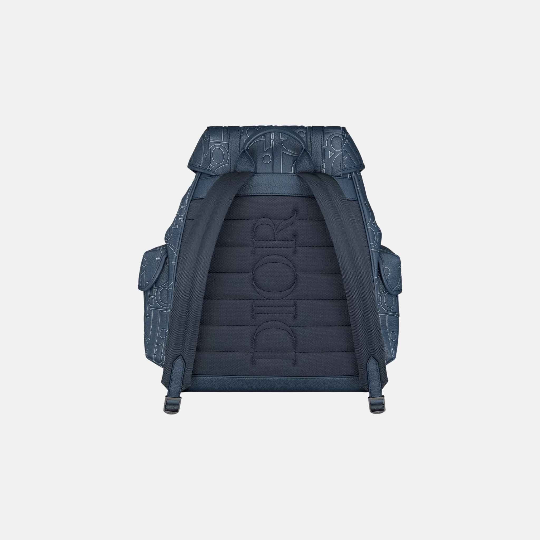 Dior Hit The Road Backpack In Outline Leather And Grained Calfskin, Navy Blue, Back