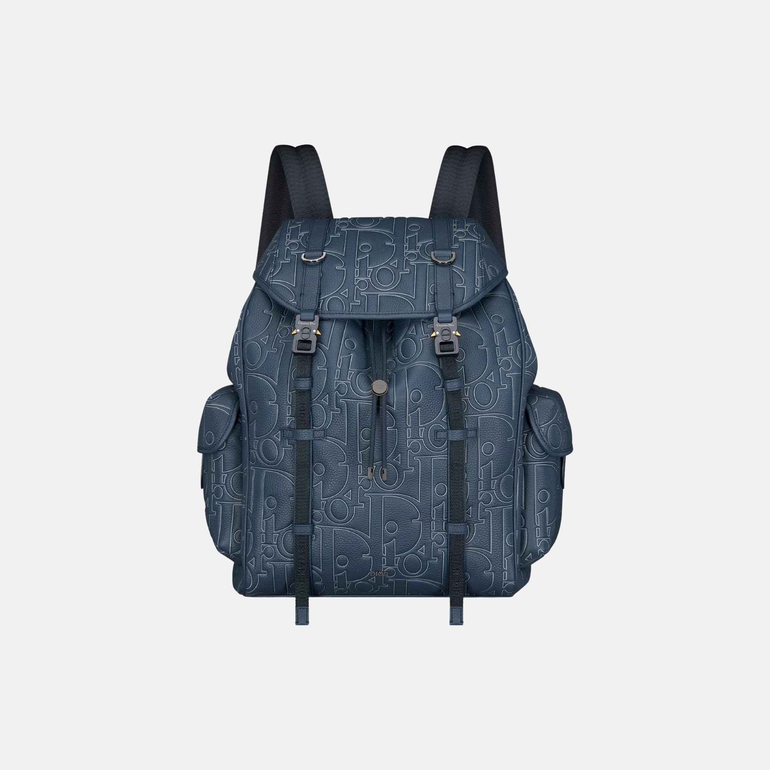 Dior Hit The Road Backpack In Outline Leather And Grained Calfskin, Navy Blue, Front