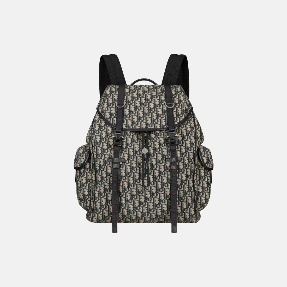 Dior Hit The Road Flap Backpack in Calfskin and Jacquard, 
Beige, Black, Front