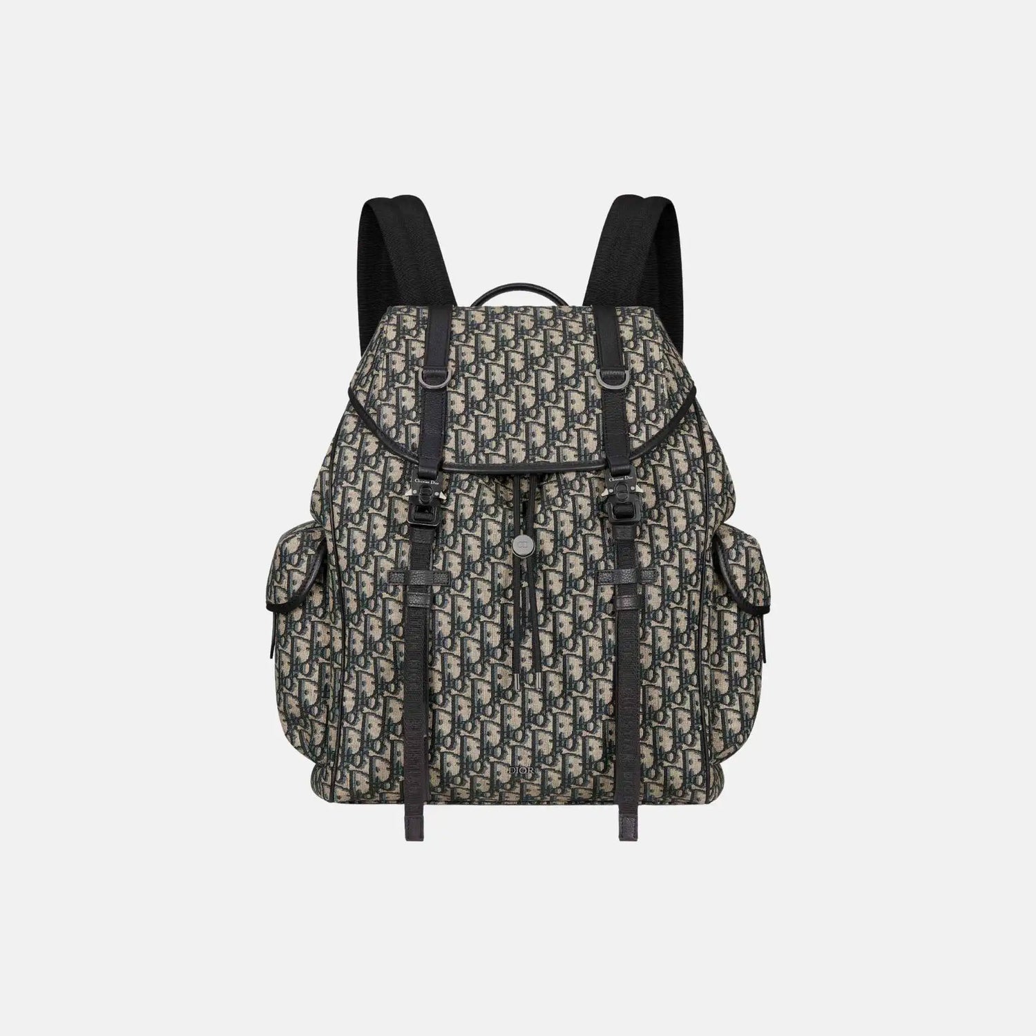 Dior Hit The Road Flap Backpack in Calfskin and Jacquard, 
Beige, Black, Front