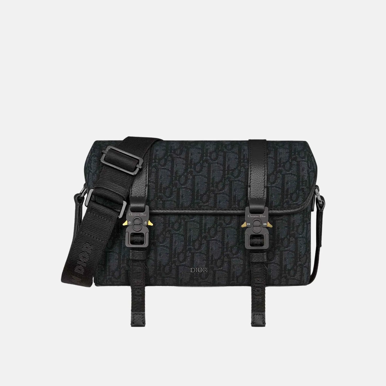 Dior Hit The Road Messenger Bag In Grained Calfskin, Black, Front