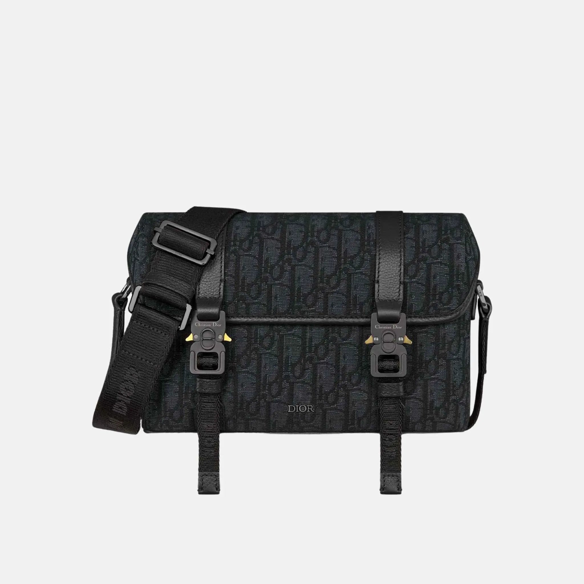 Dior Hit The Road Messenger Bag In Grained Calfskin, Black, Front