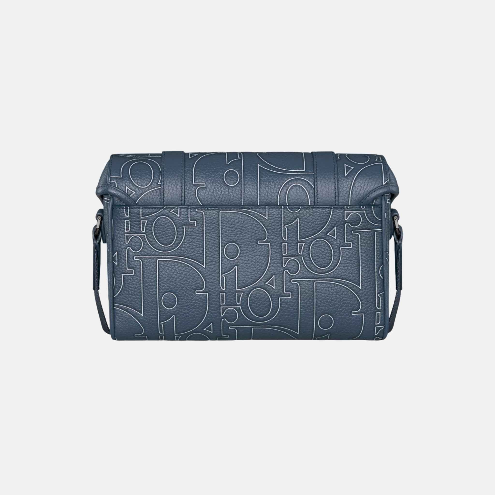 Dior Hit The Road Messenger Bag With Flap In Outline Leather And Calfskin, Navy Blue, Back