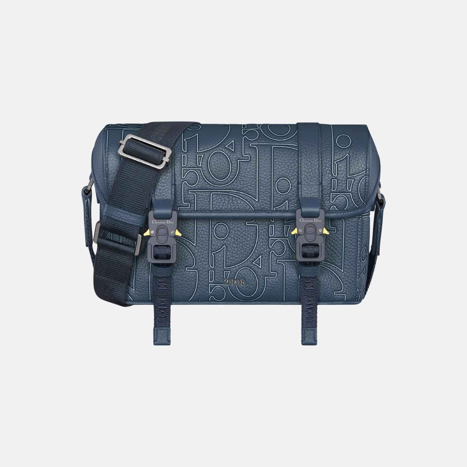 Dior Hit The Road Messenger Bag With Flap In Outline Leather And Calfskin, Navy Blue, Front