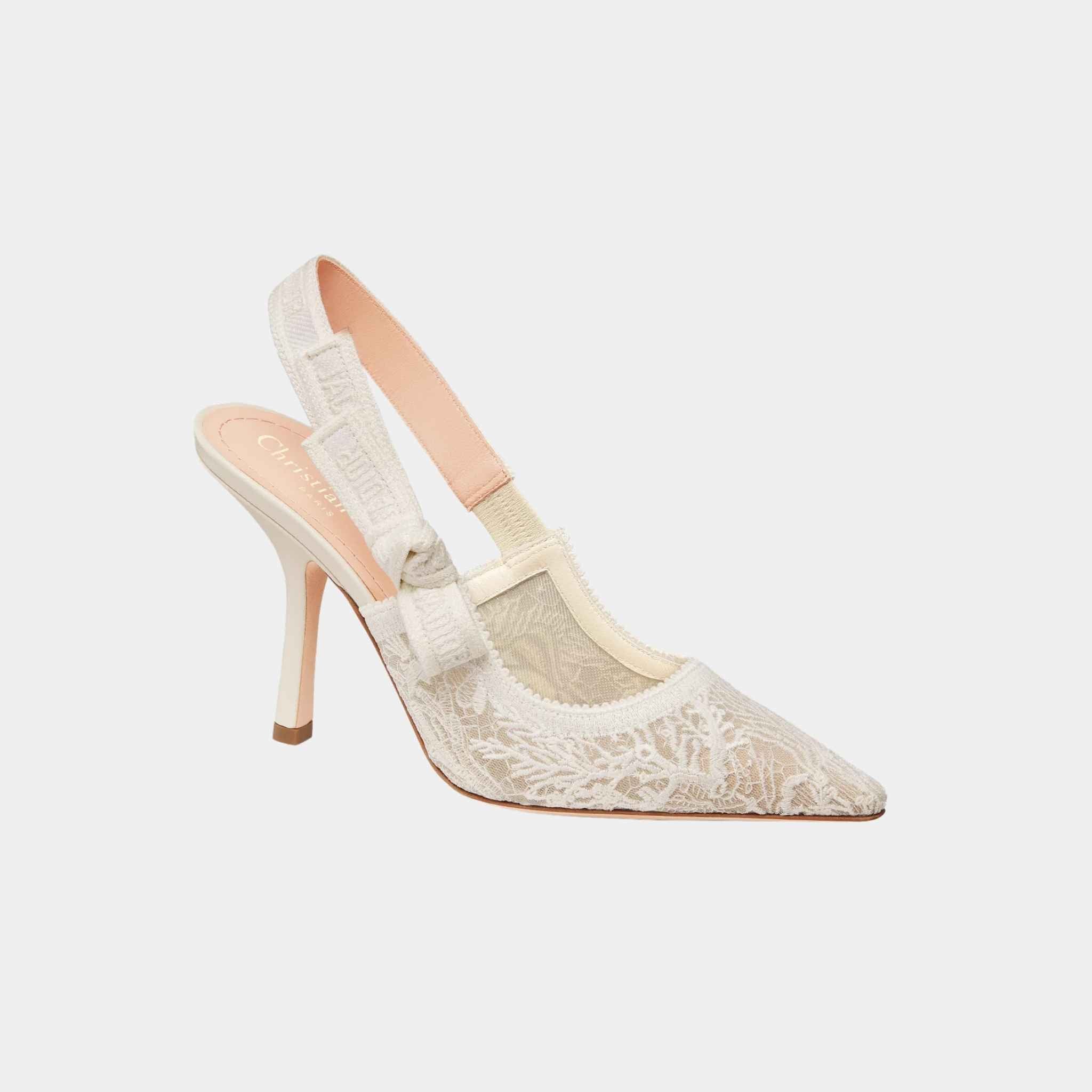 Dior JAdior Slingback Pump Heels Transparent Mesh Embroidered , Side and front