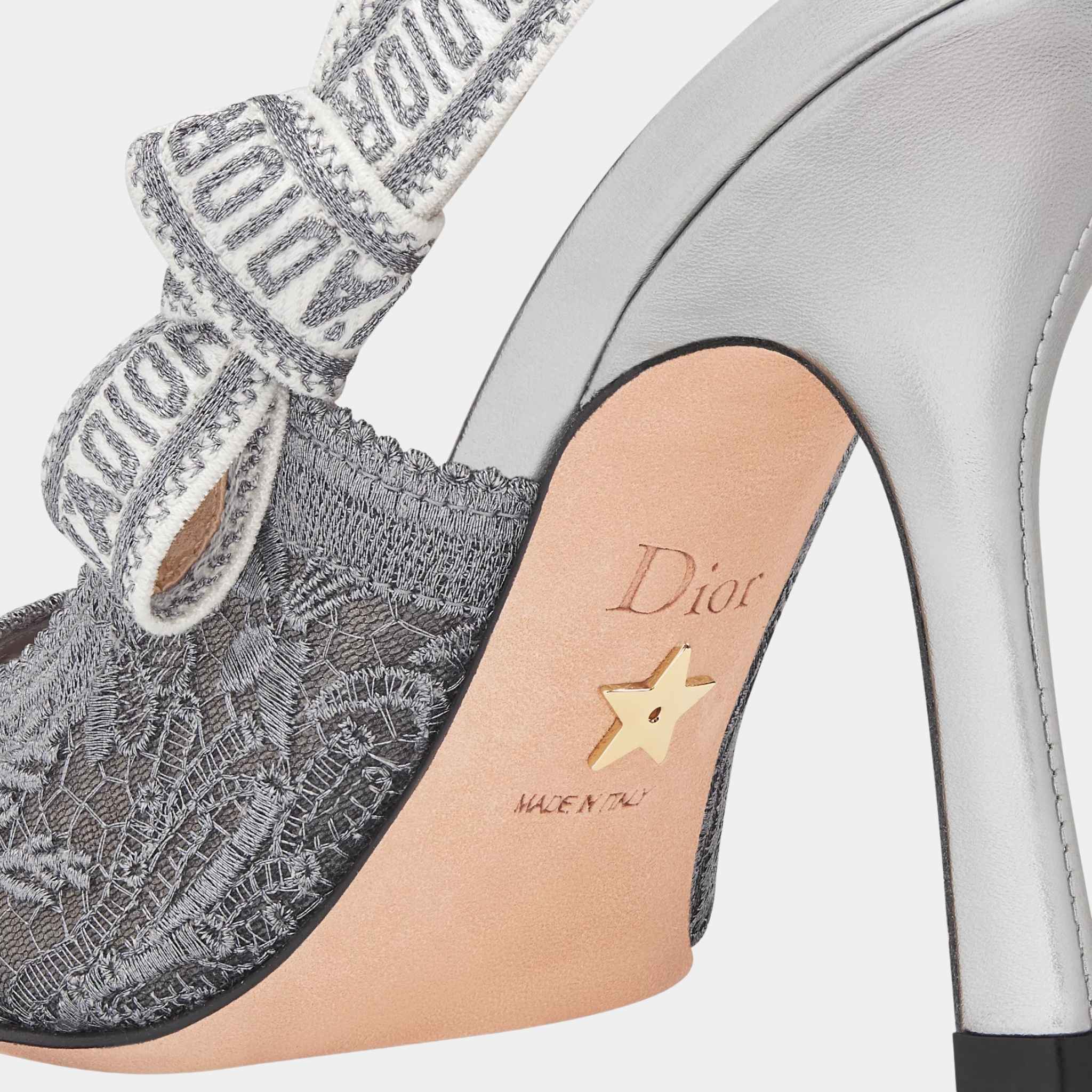 Dior JAdior Slingback Pump Heels Transparent Mesh with Silver Tone , Closeup Heel