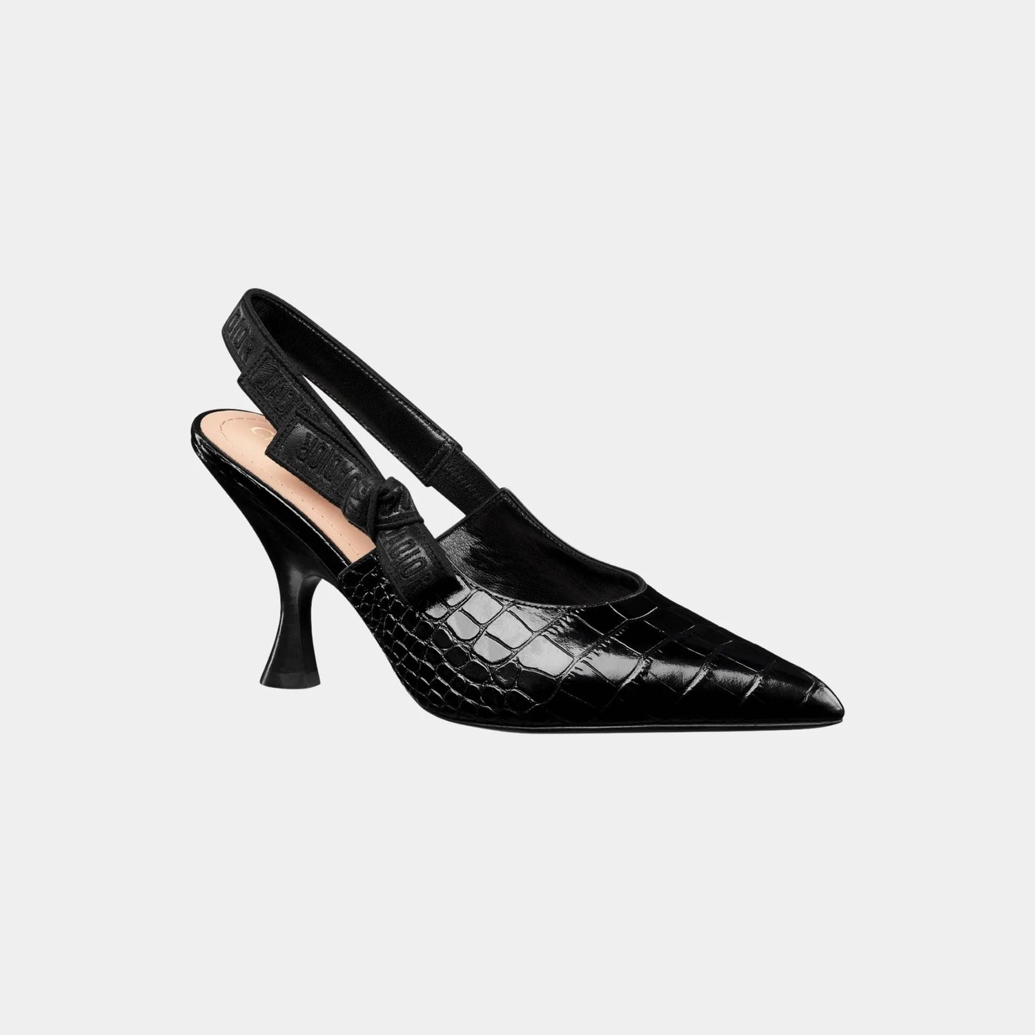 Dior J Adior Slingback Pump Calfskin with Crocodike Pattern, Black, Front