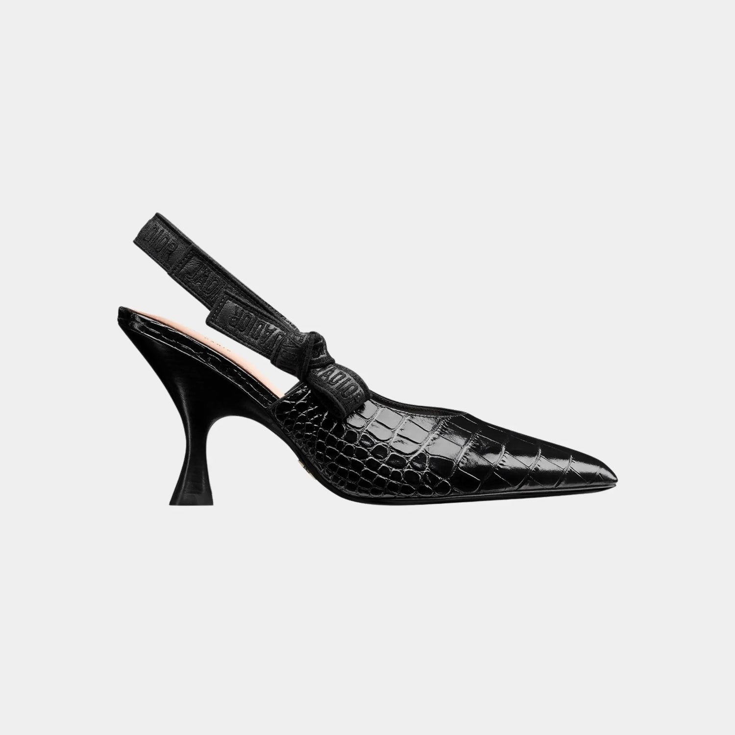 Dior J Adior Slingback Pump Calfskin with Crocodike Pattern, Black, Side