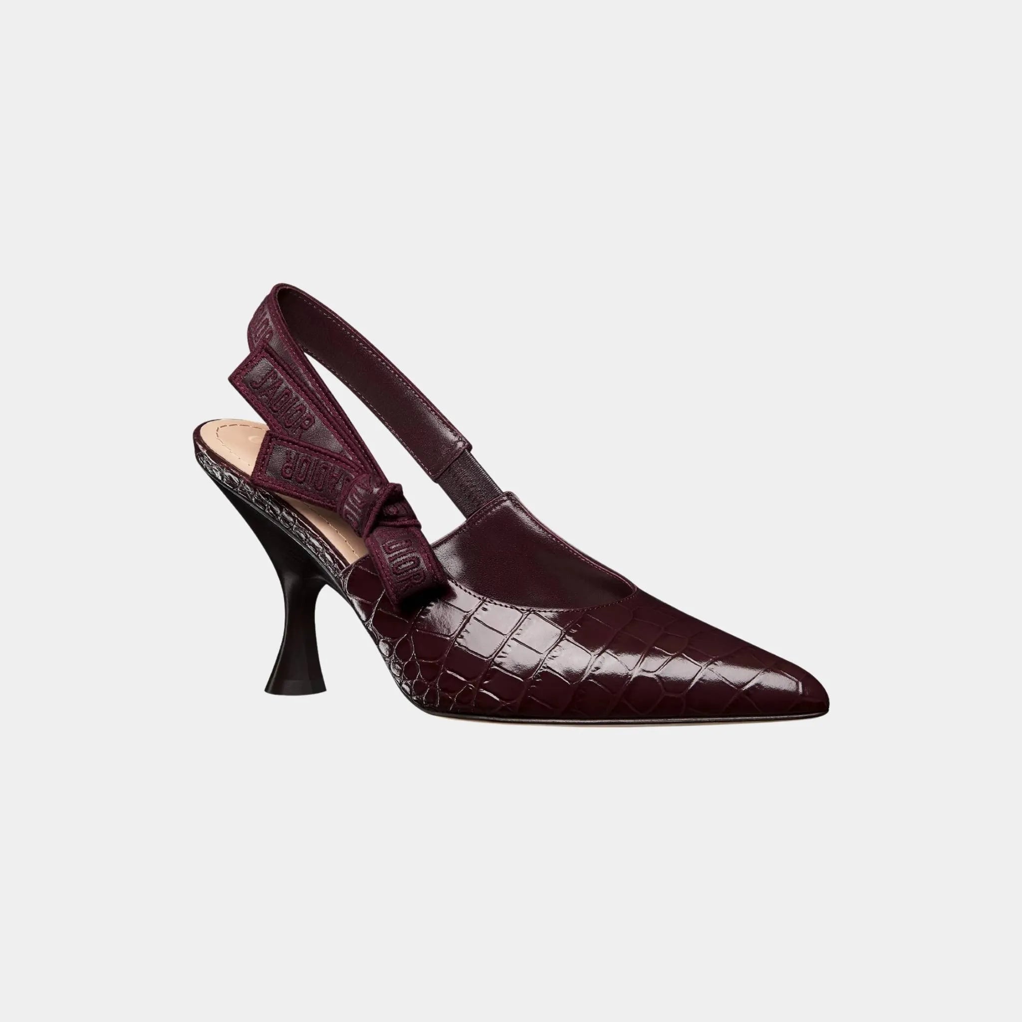 Dior J Adior Slingback Pump Calfskin with Crocodike Pattern, Plum, Front