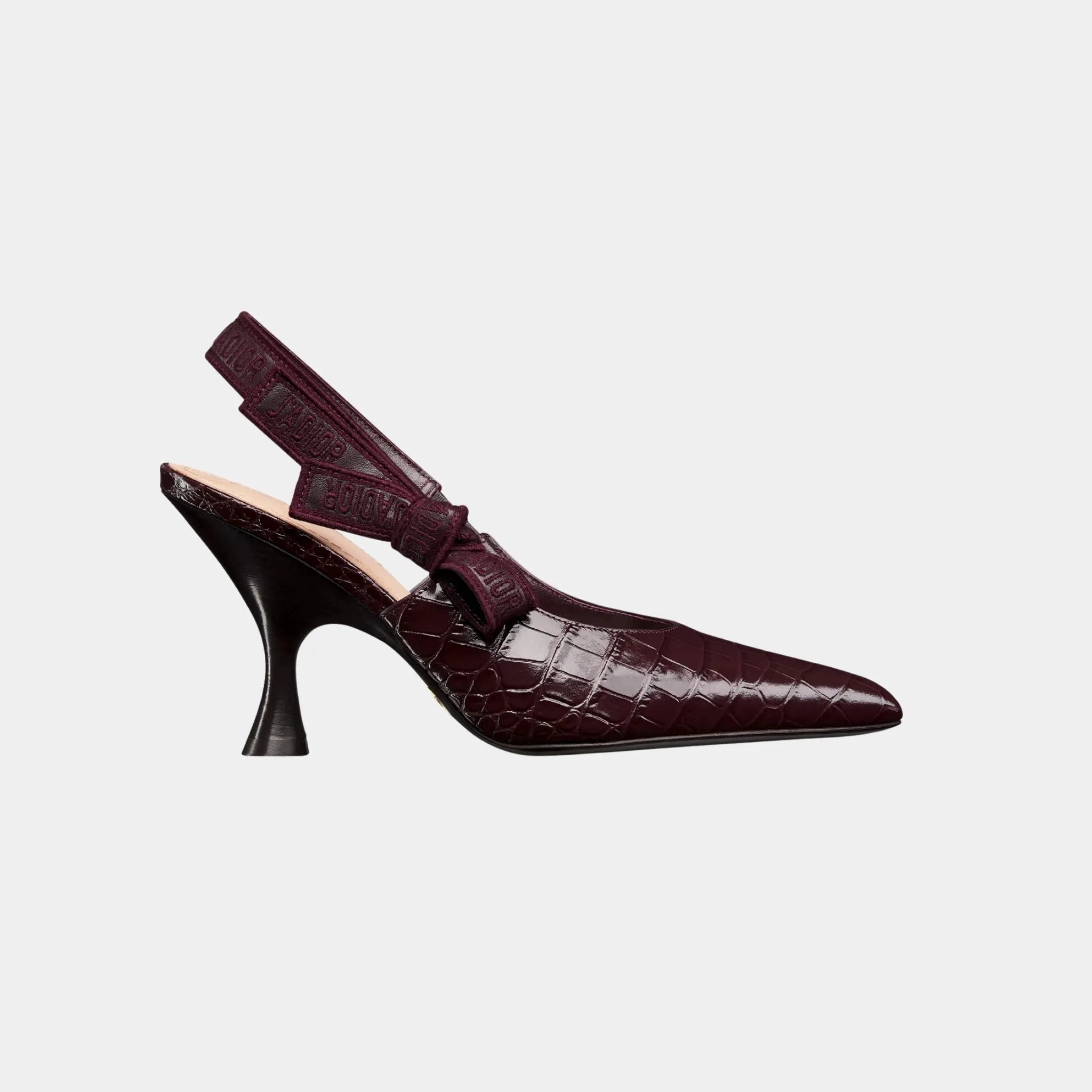 Dior J Adior Slingback Pump Calfskin with Crocodike Pattern, Plum, Side