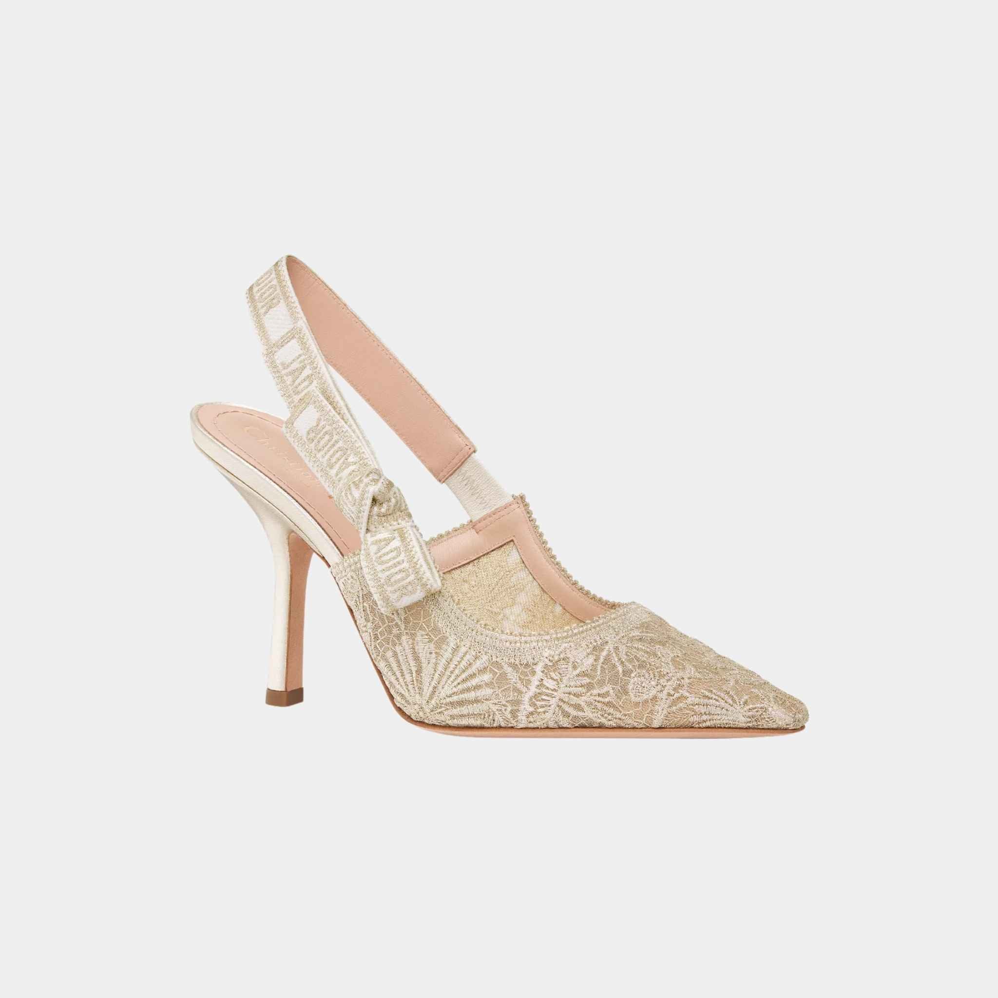 Dior JAdior Slingback Pump Transparent Mesh Gold Tone, Front