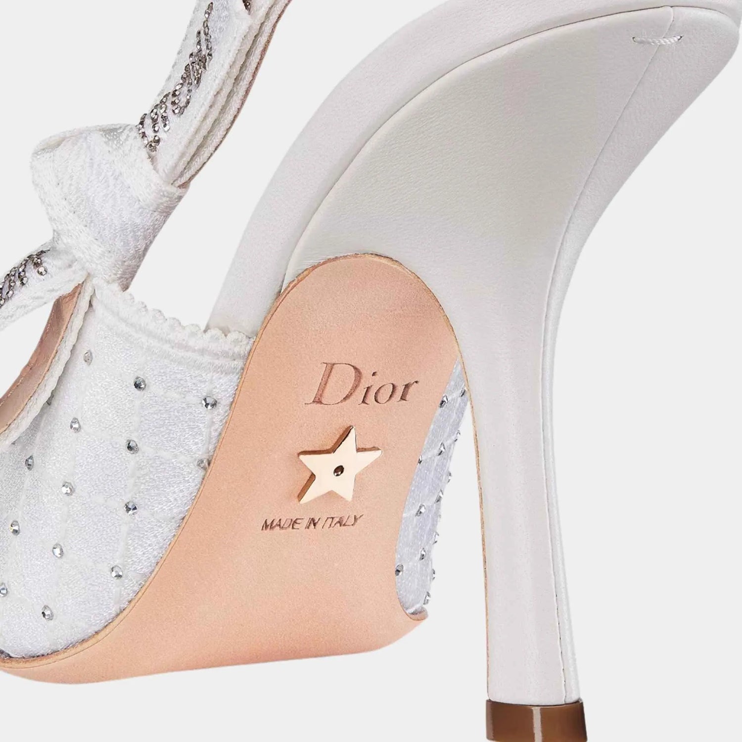 aDior J Adior Slingback Pumps Embroidered Cotton and Rhinestones, White, Back