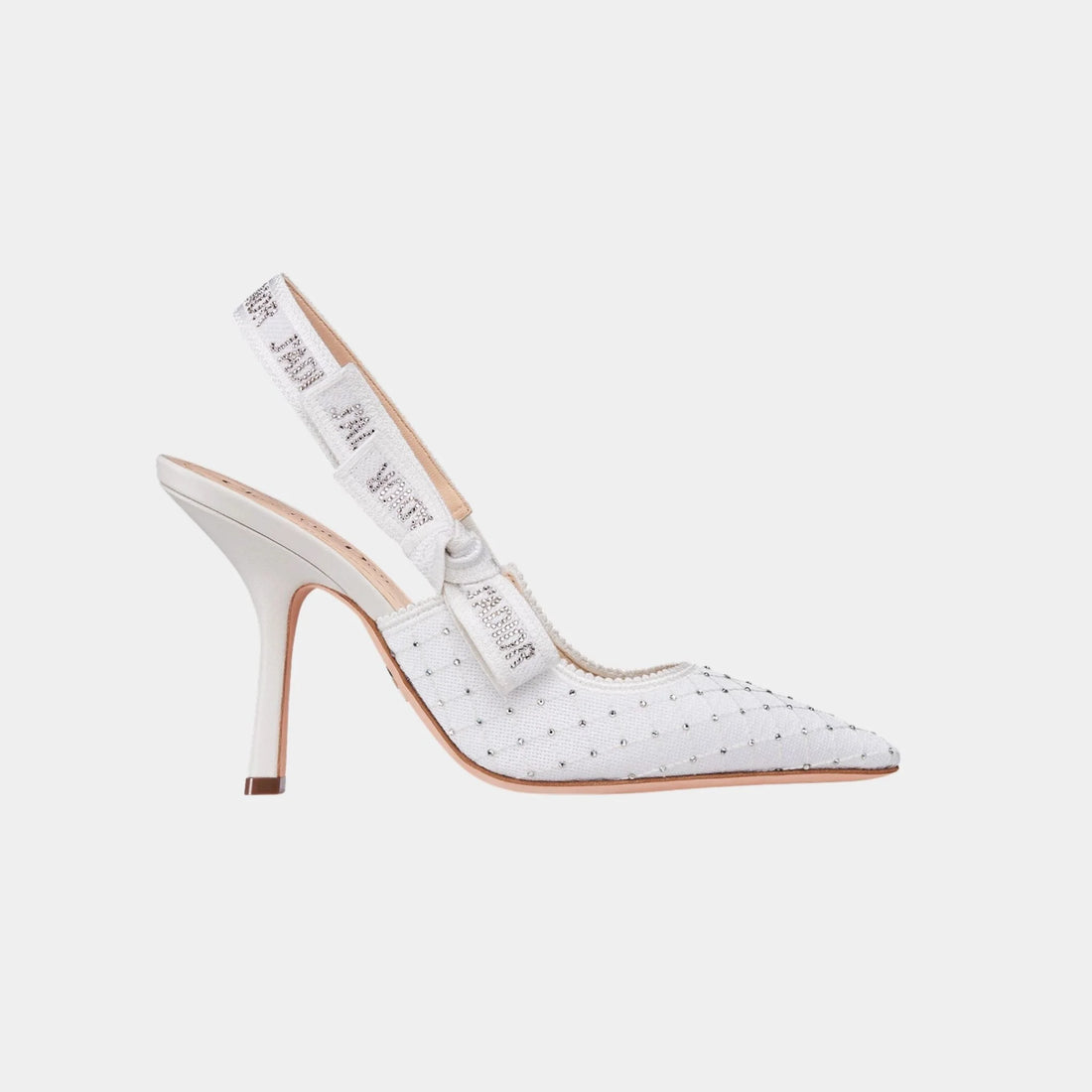 aDior J Adior Slingback Pumps Embroidered Cotton and Rhinestones, White, Side