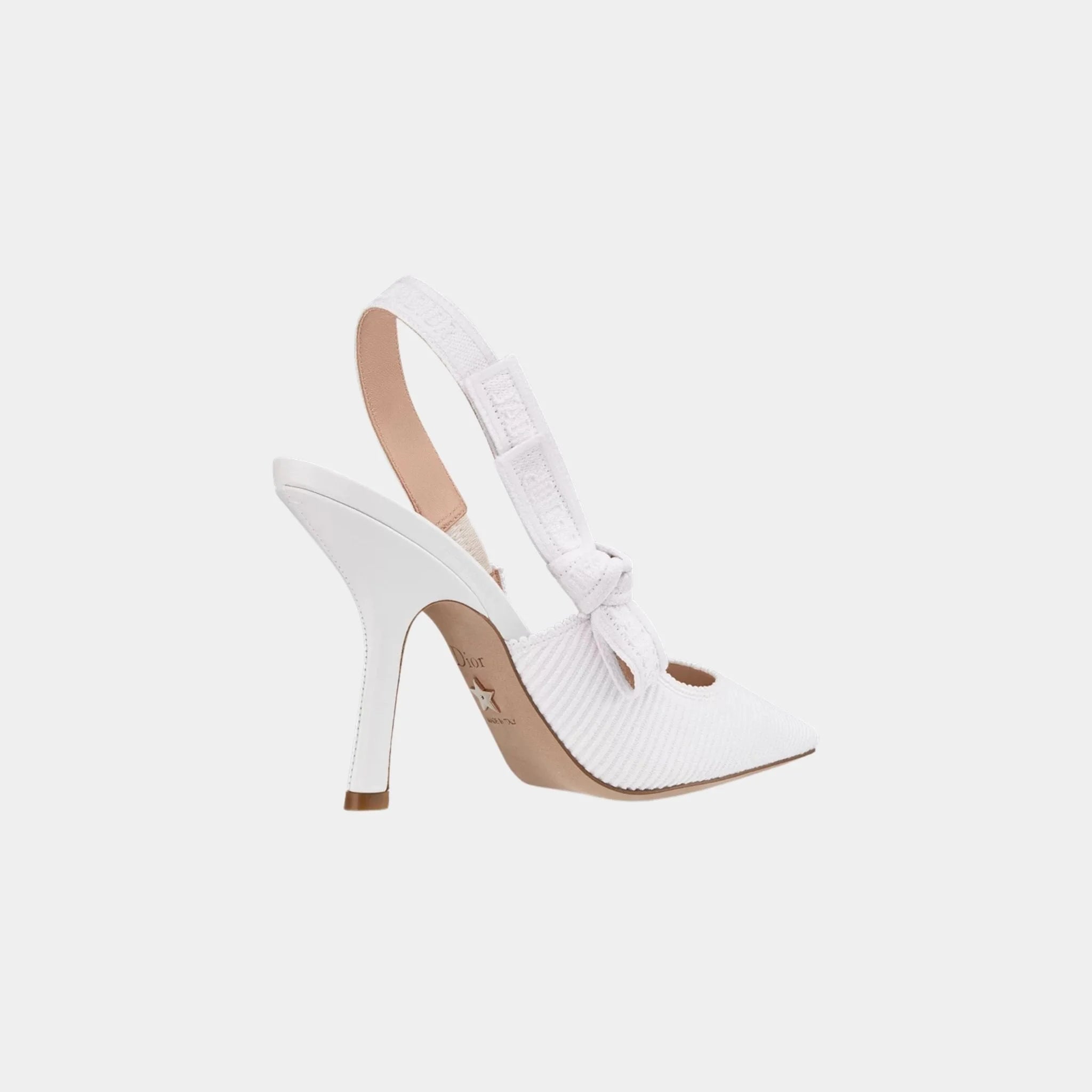 Dior J Adior Slingback Pumps Embroidered Cotton, White, Back