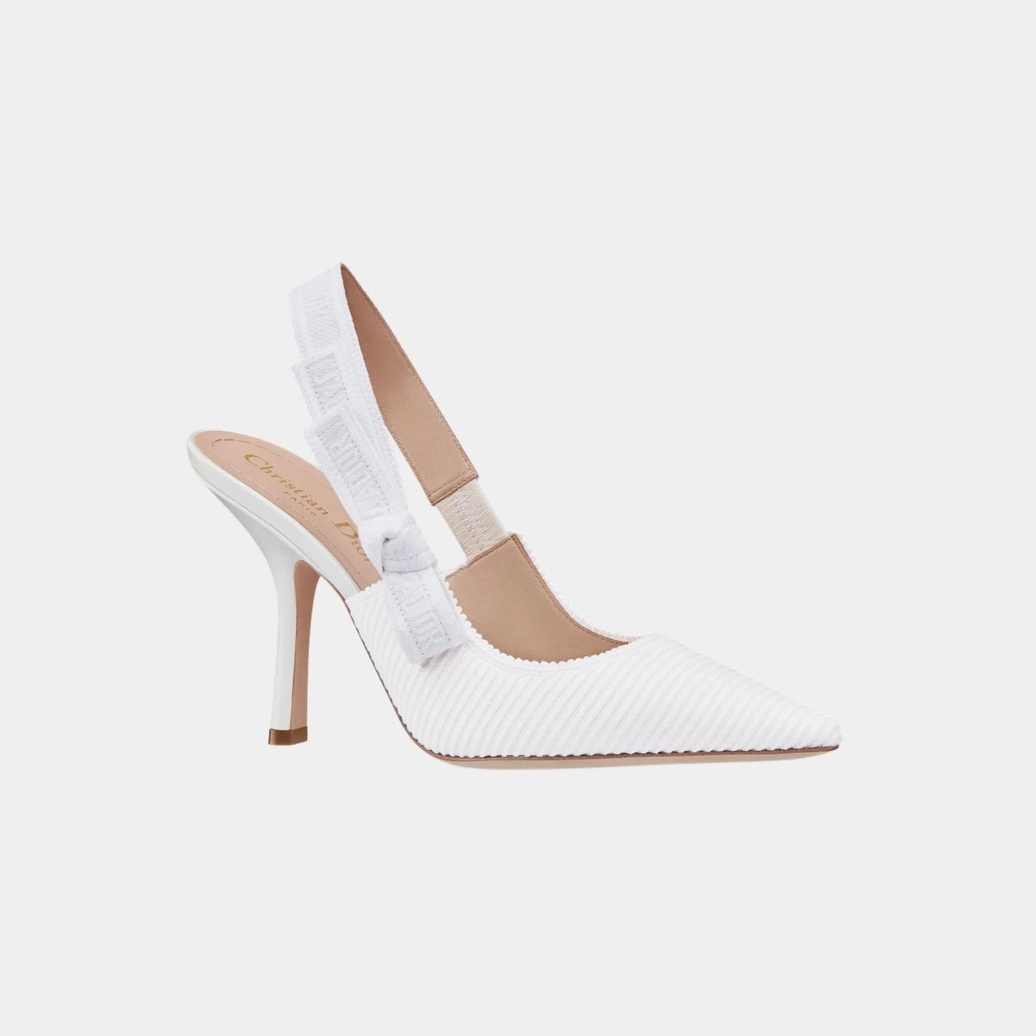 Dior J Adior Slingback Pumps Embroidered Cotton, White, Front