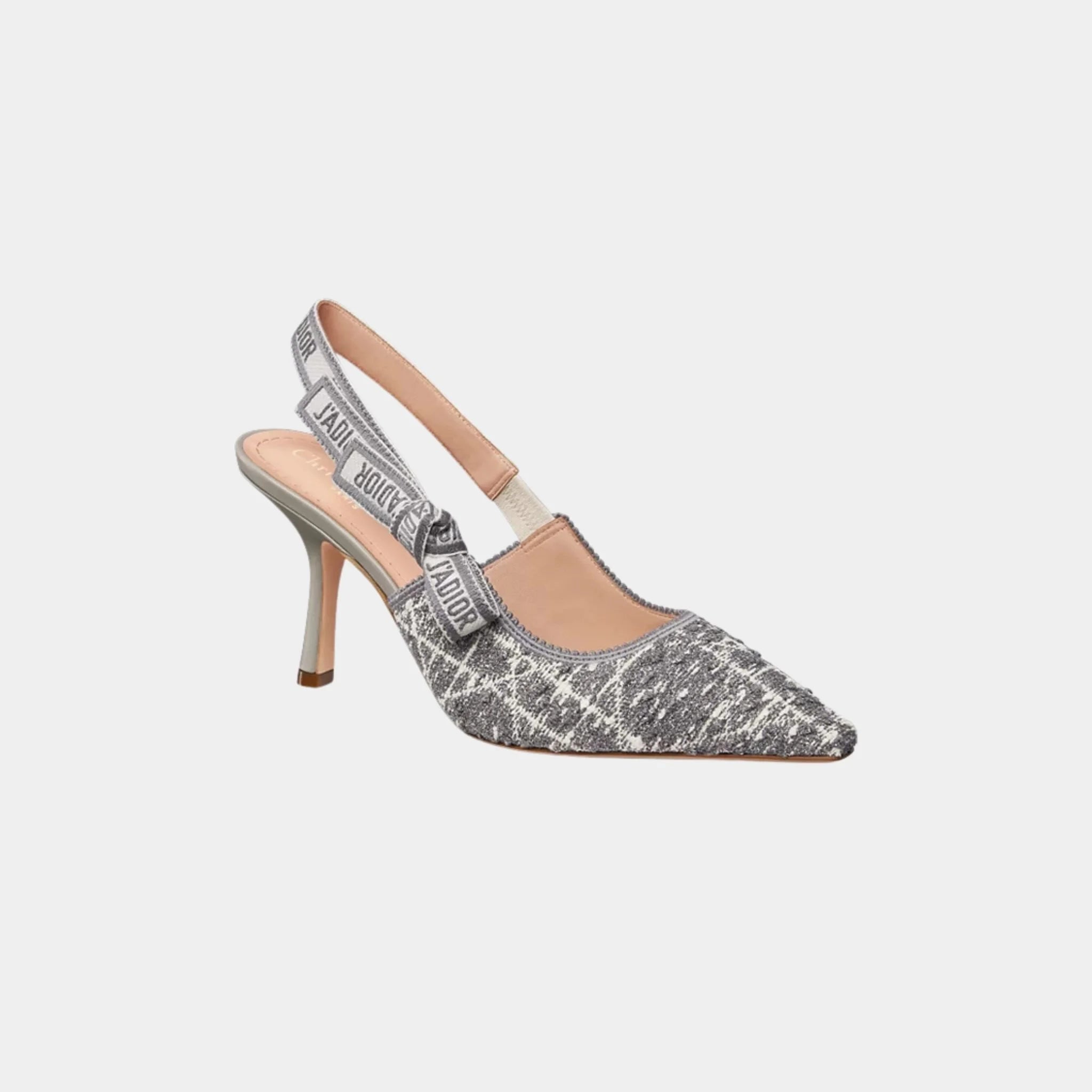 Dior J Adior Slingback Pumps Tweed with Cannage Pattern, Grey, Front