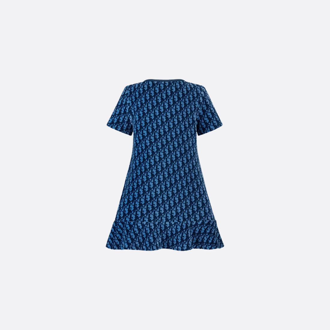 فستان Dior Kids بقصة A-Line باللون الأزرق من قماش Dior Oblique المخملي الجاكار، من الخلف