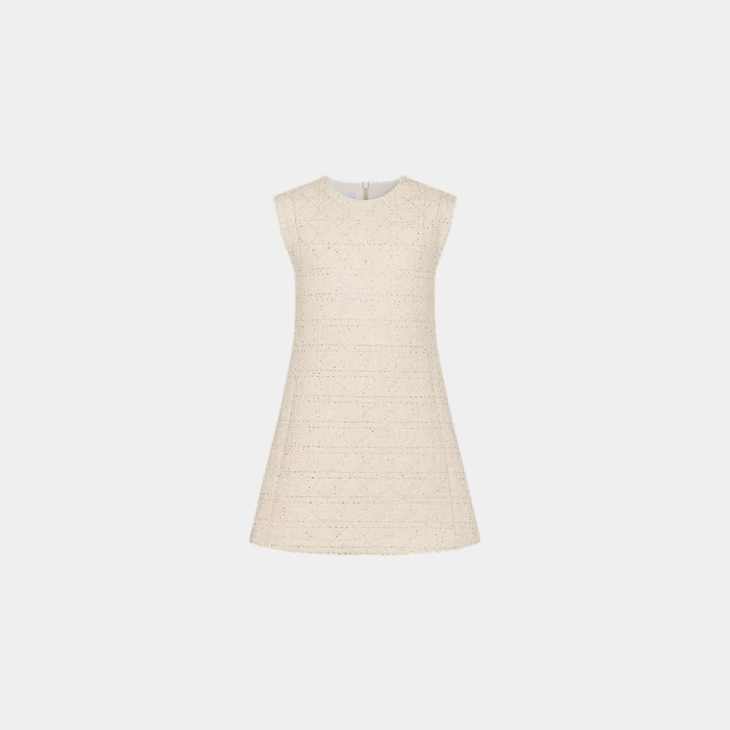 Dior Kids A-Line Dress Ivory Cotton Tweed with Gold-Tone Cannage, Front