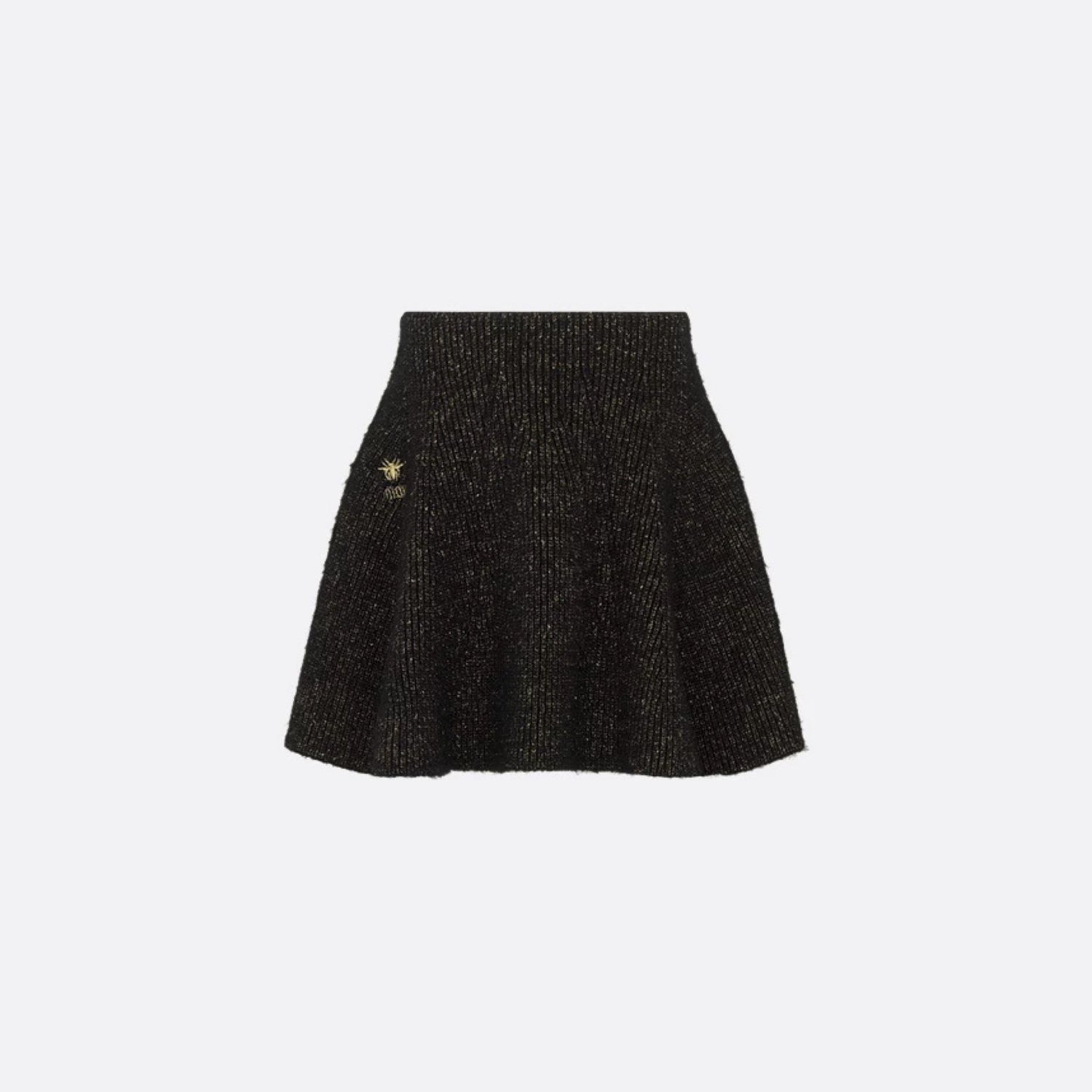 Dior Kids A Line Skirt Black And Gold Tone Wool Blend Knit, Front View