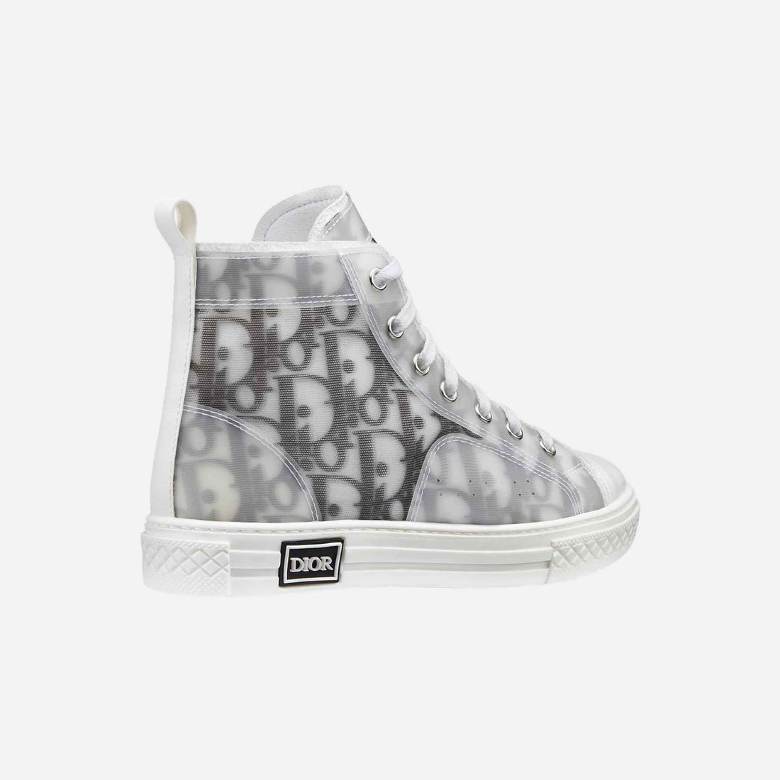 حذاء Dior Kids B23 عالي الساق بالأبيض والأسود، قماش تقني بنقشة Dior Oblique، من الخلف