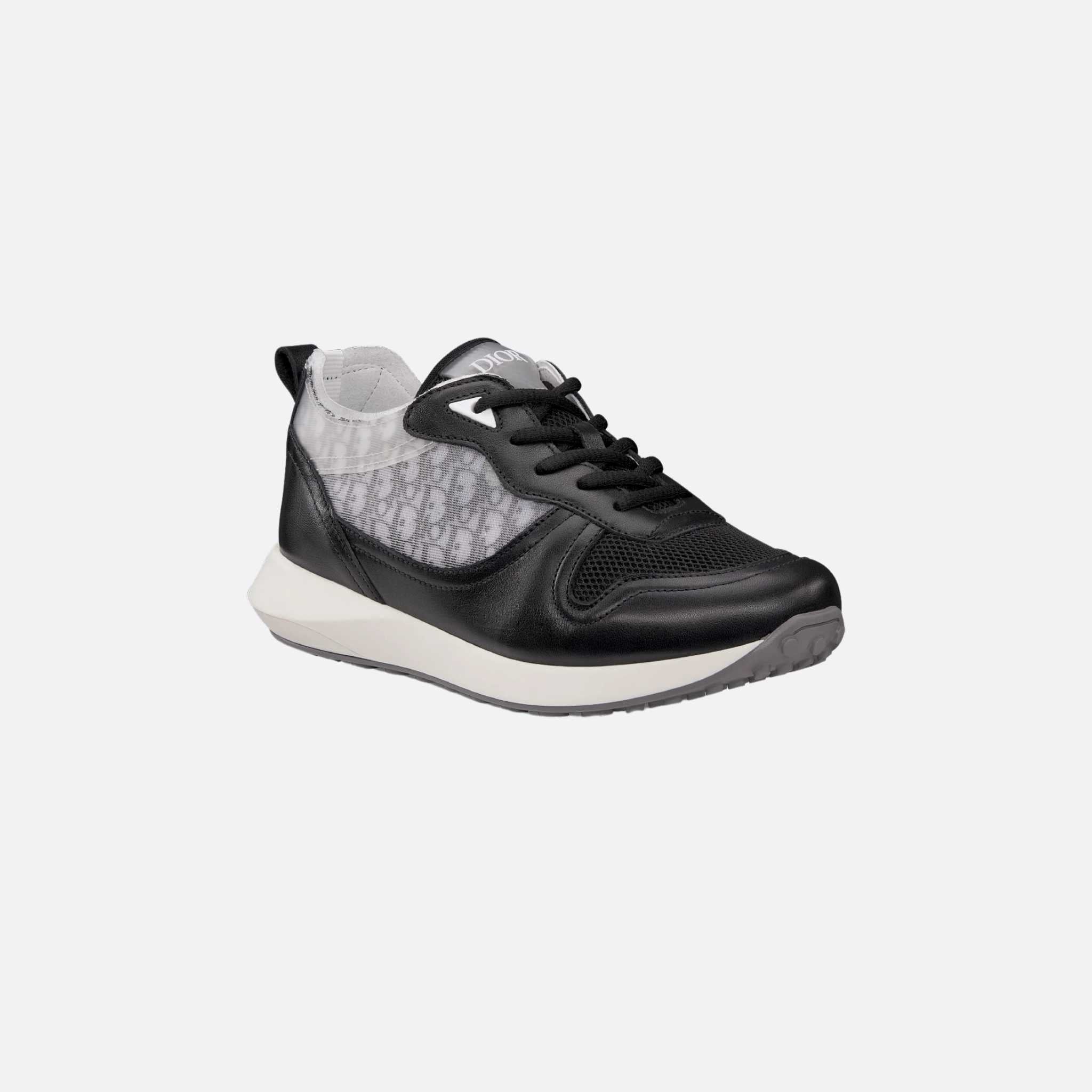 Dior Kids B25 Runner Sneaker Black White Smooth Calfskin Dior Oblique Jacquard, Front