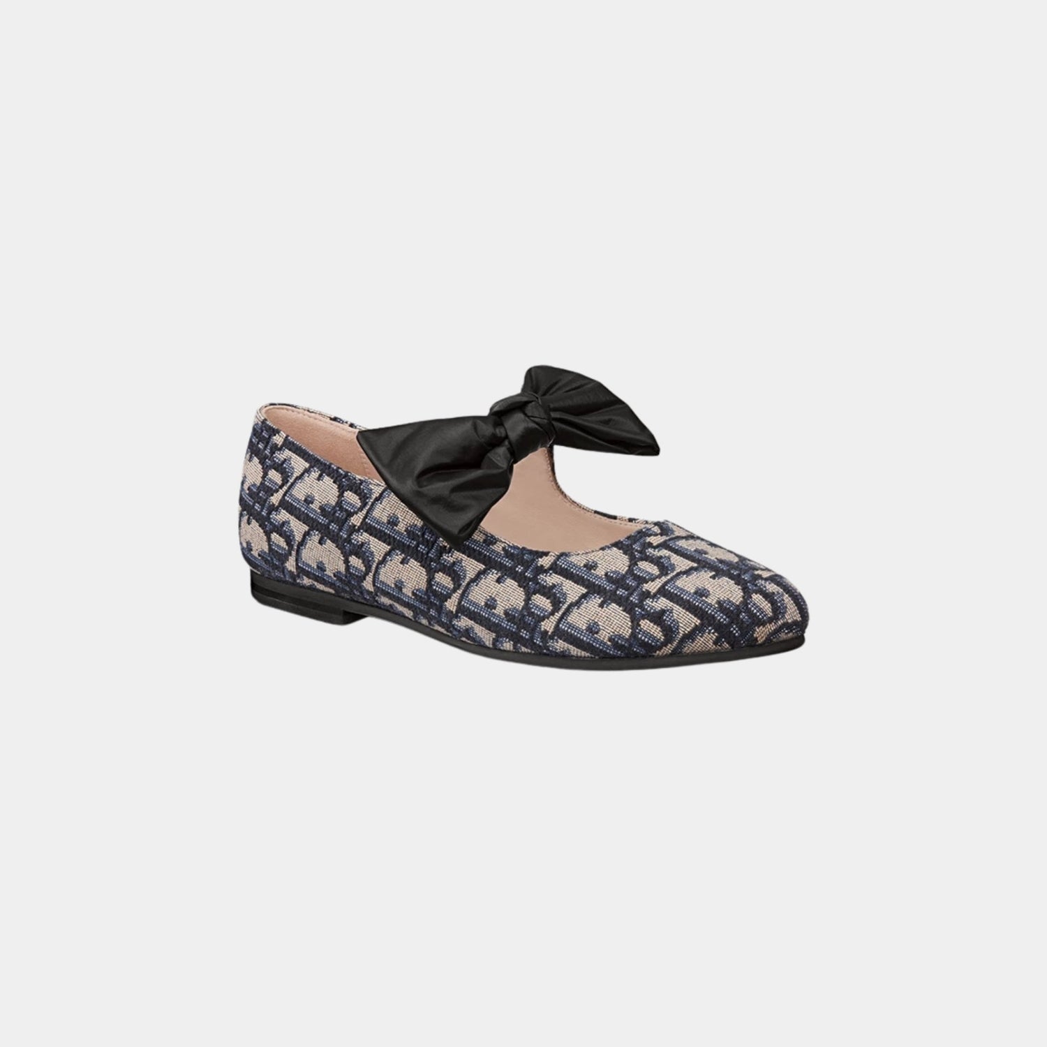 Dior Kids Ballet Flat Beige and Black Dior Oblique Cotton Jacquard, Front