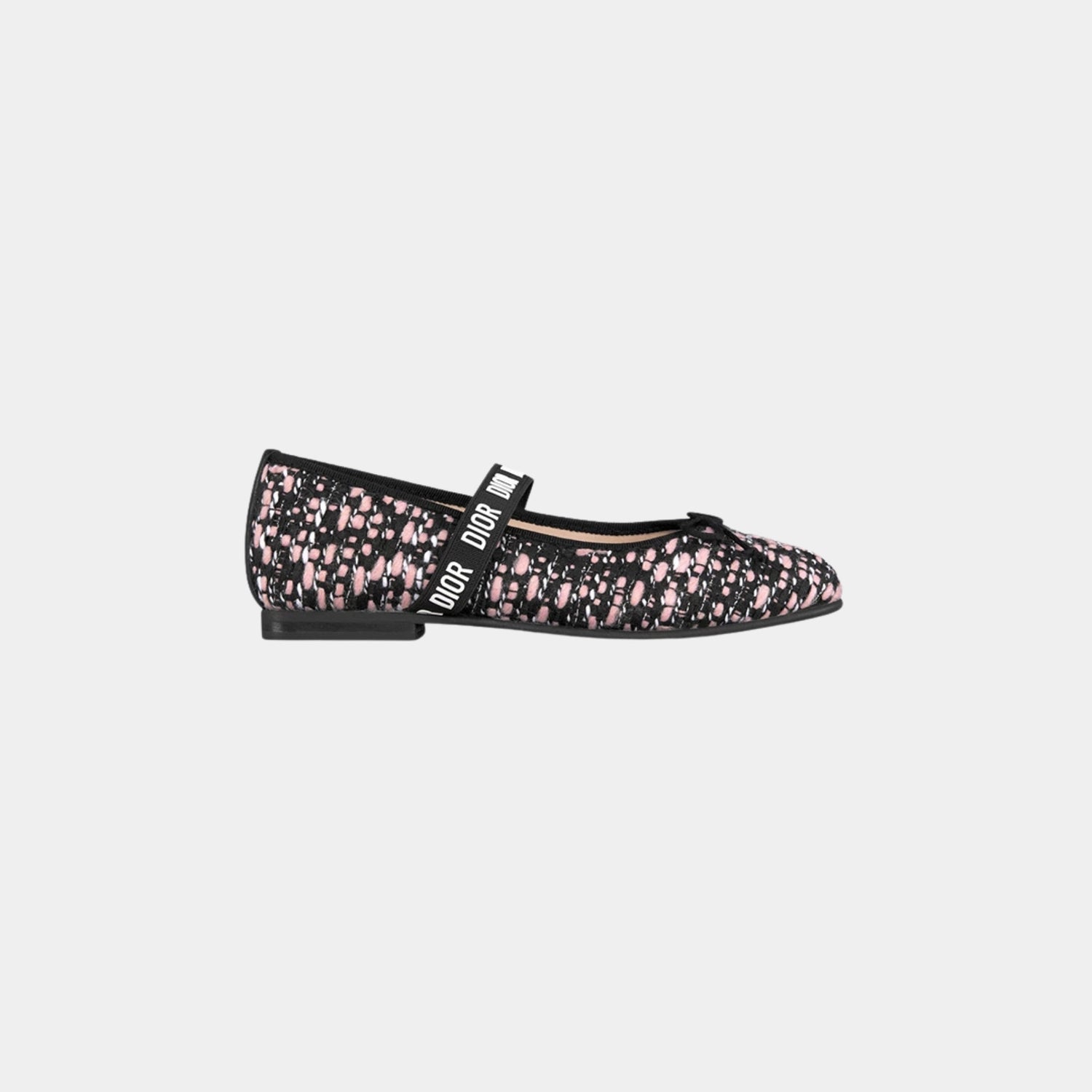 Dior Kids Ballet Flat Black Pink and Silver-Tone Tweed, Side