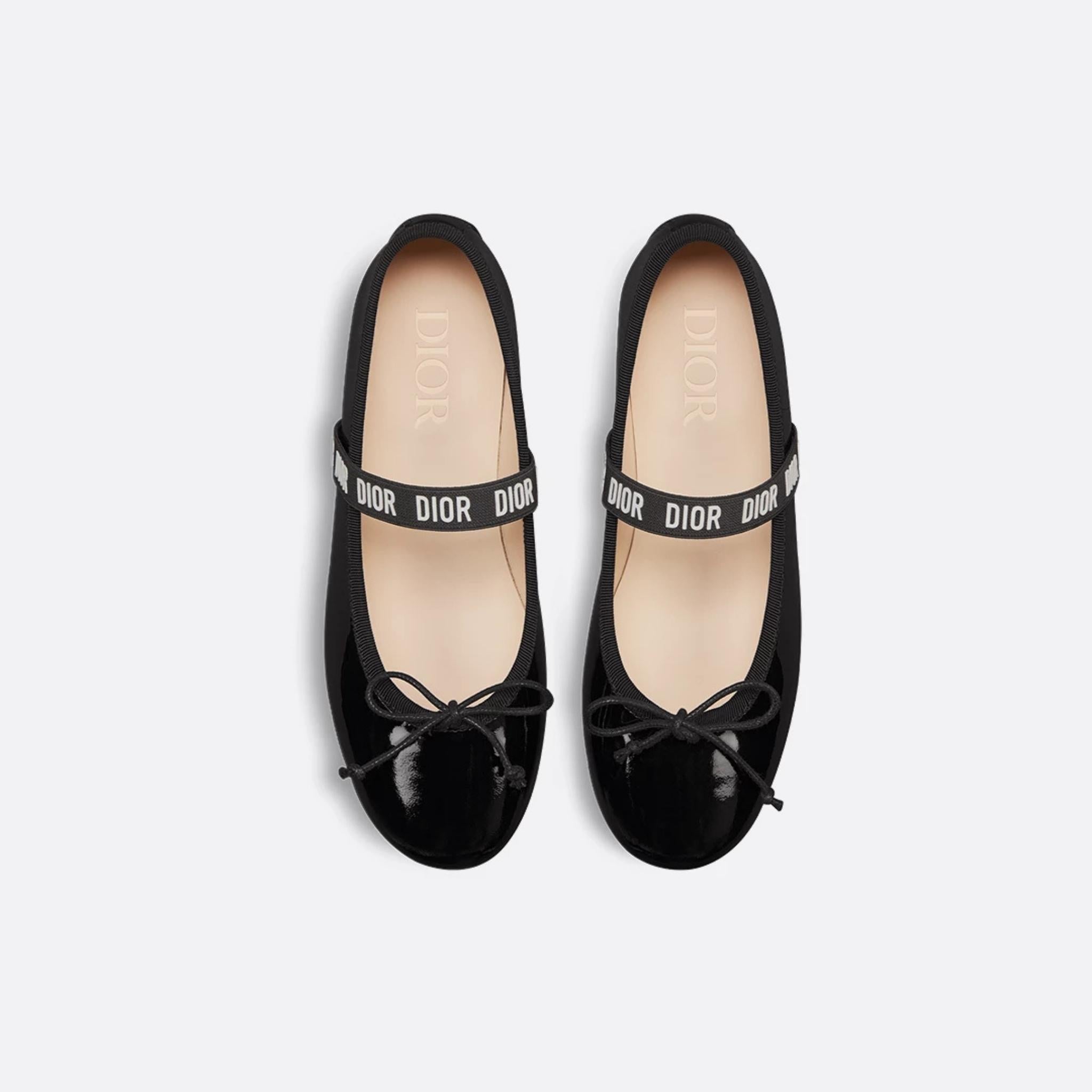 Dior Kids Ballet Flat Calfskin, Black Patent, Top