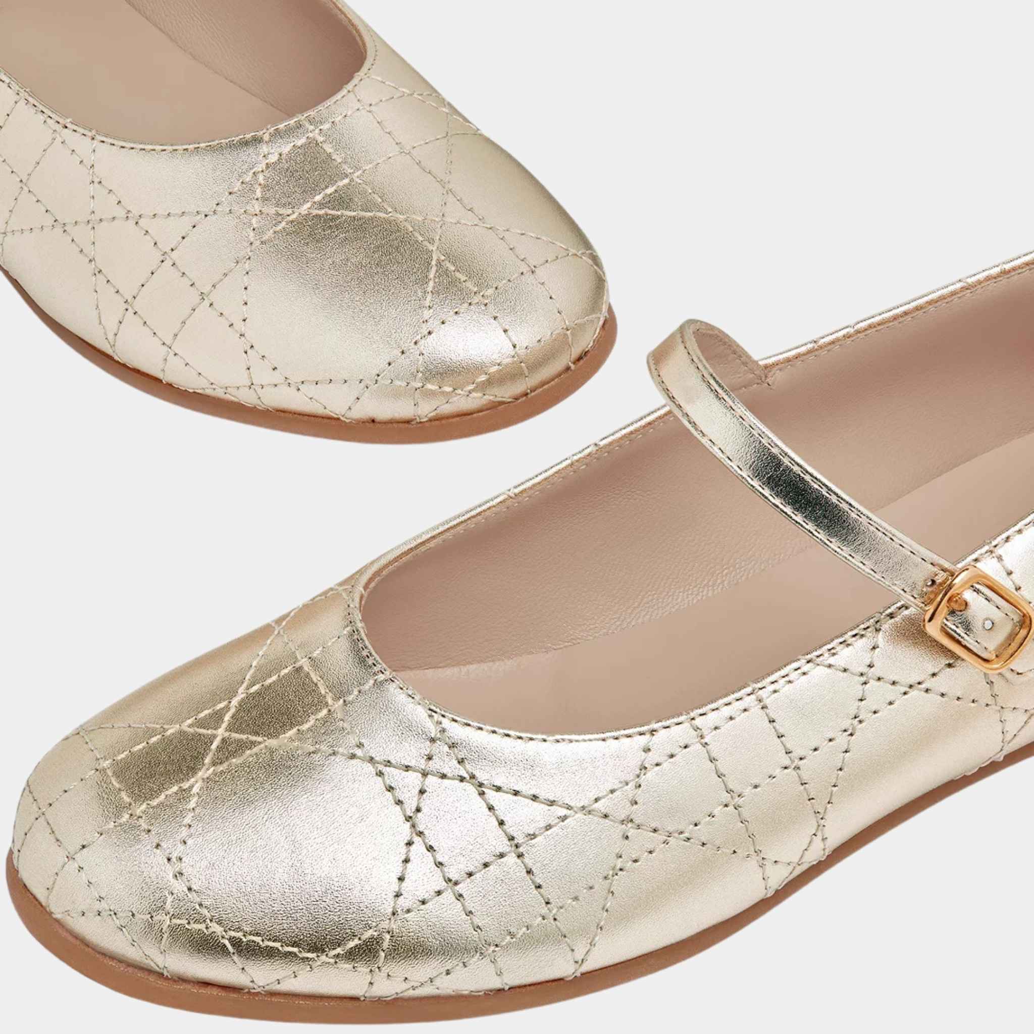 Dior Kids Ballet Flat Cannage Calfskin, Gold, Close