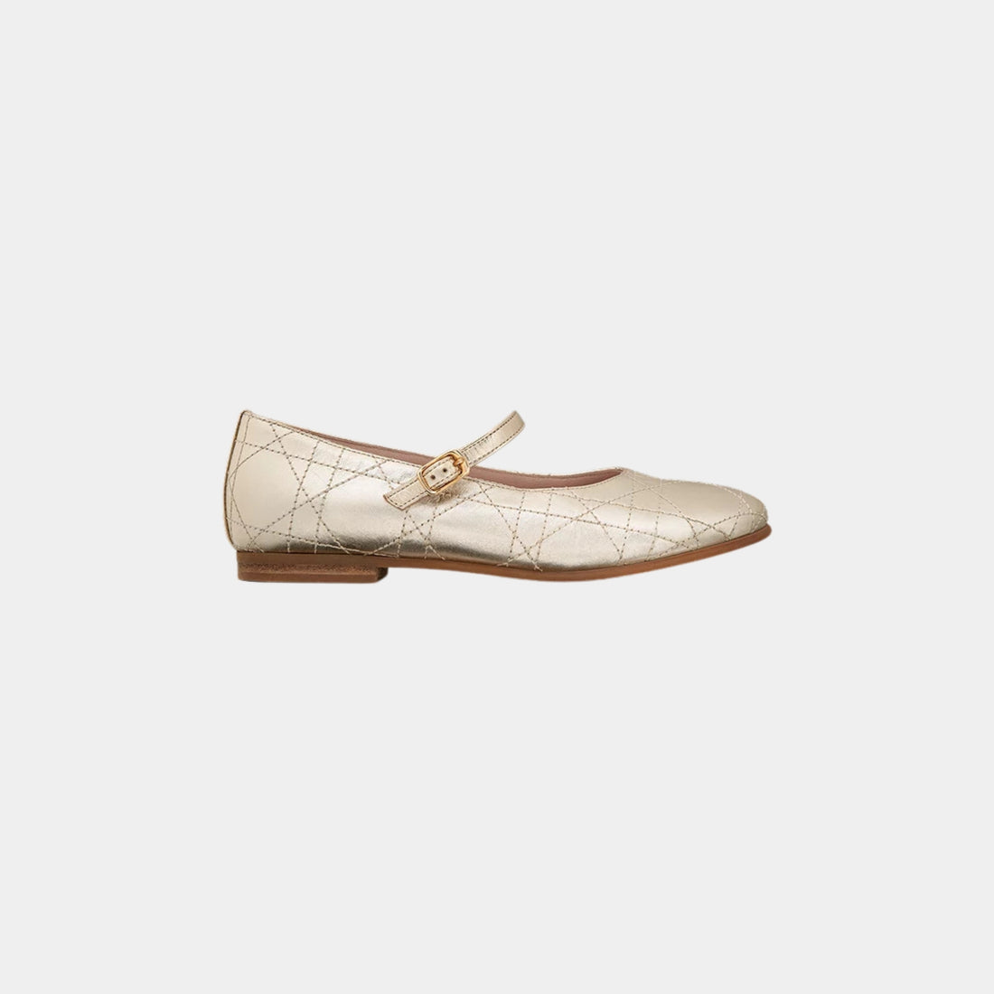 Dior Kids Ballet Flat Cannage Calfskin, Gold, Side