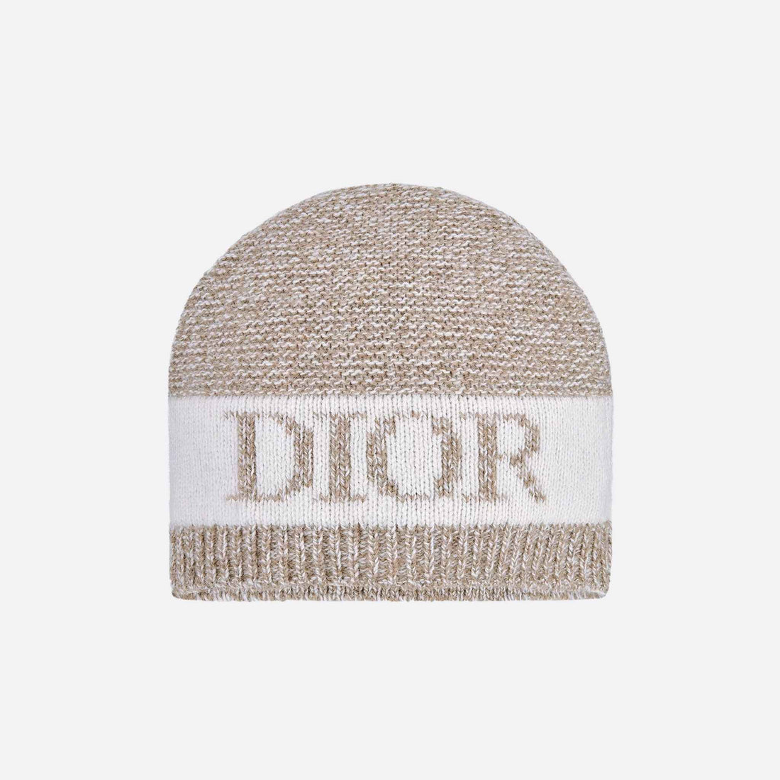 Dior Kids Beanie Heathered Beige and Ivory Wool and Cashmere-Blend Knit, Front