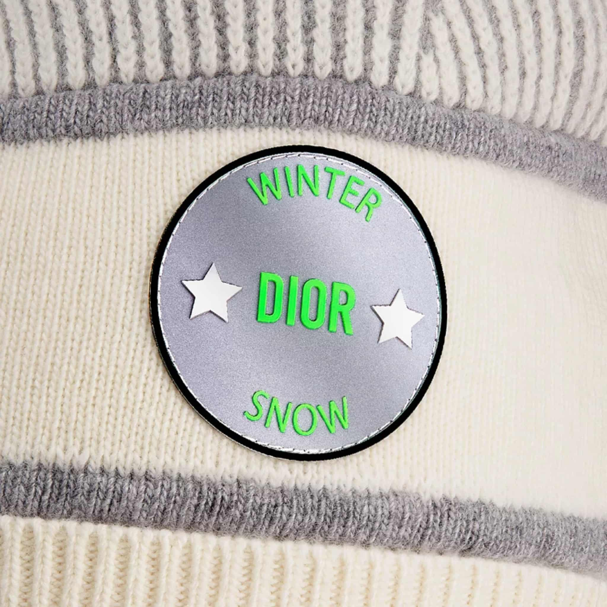 Dior Kids Beanie Heathered Gray and Ivory Wool Cashmere Blend Knit, Close