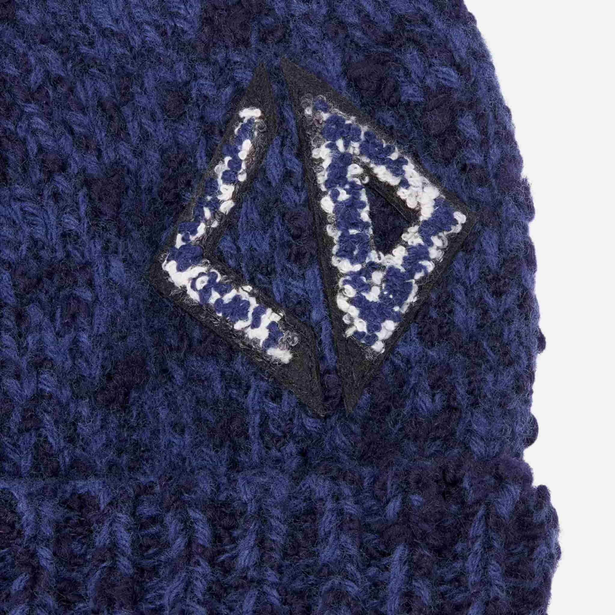 Dior Kids Beanie Navy Blue Wool Mouliné Knit, Closeup