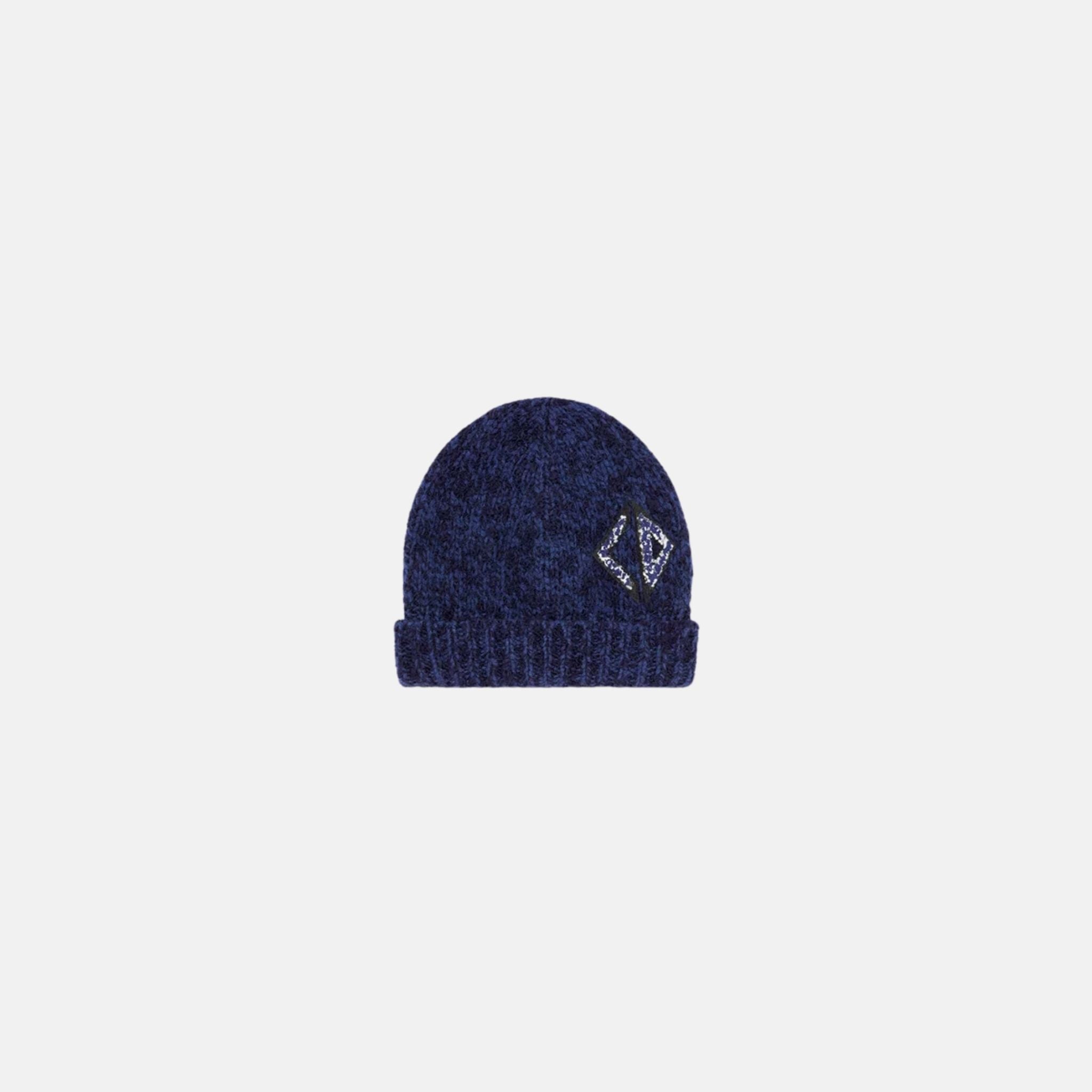 Dior Kids Beanie Navy Blue Wool Mouliné Knit, Front