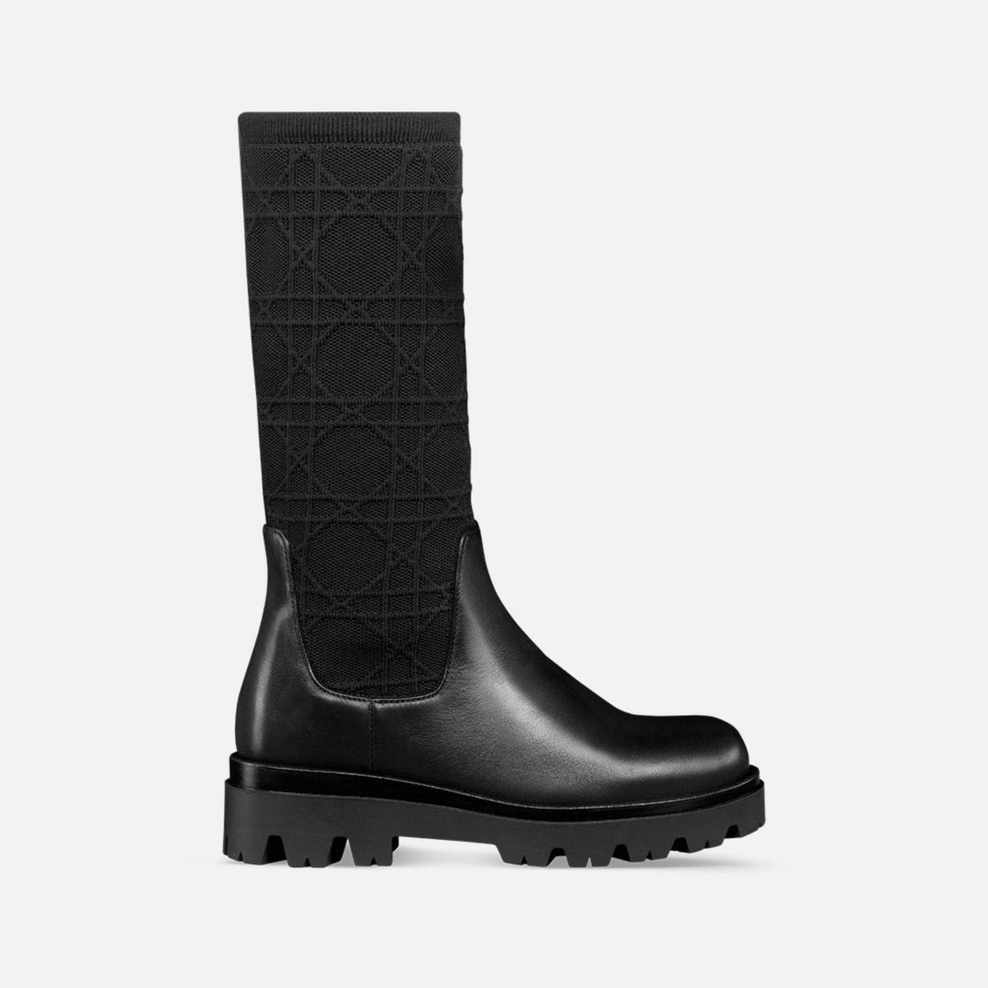 Dior Kids Boot Black Cannage Jacquard Knit and Calfskin, Side